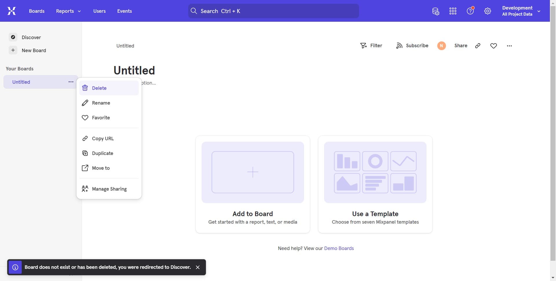 Access board settings menu