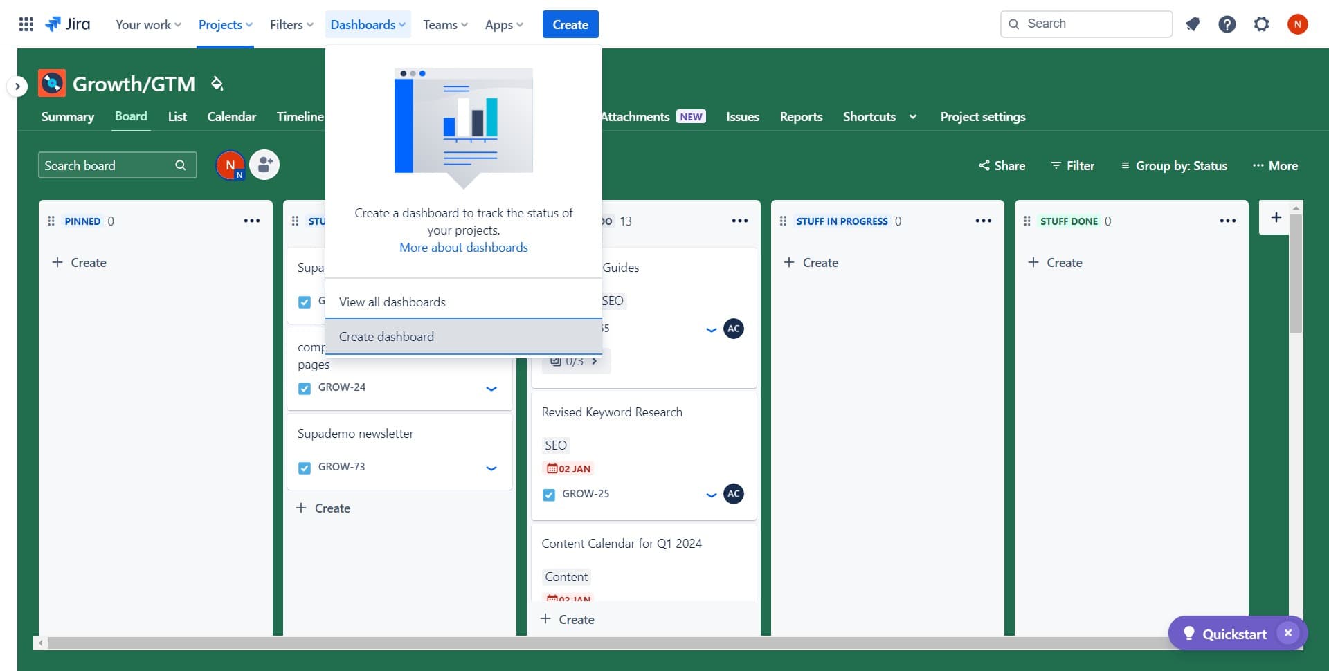 Start creating a new dashboard