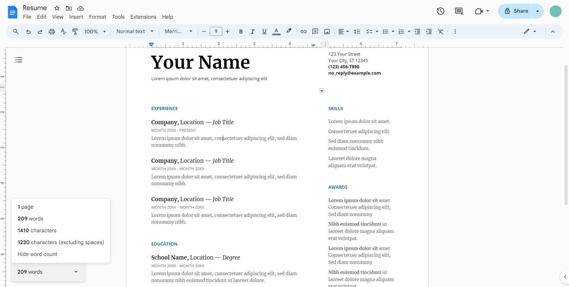 Check your total word count