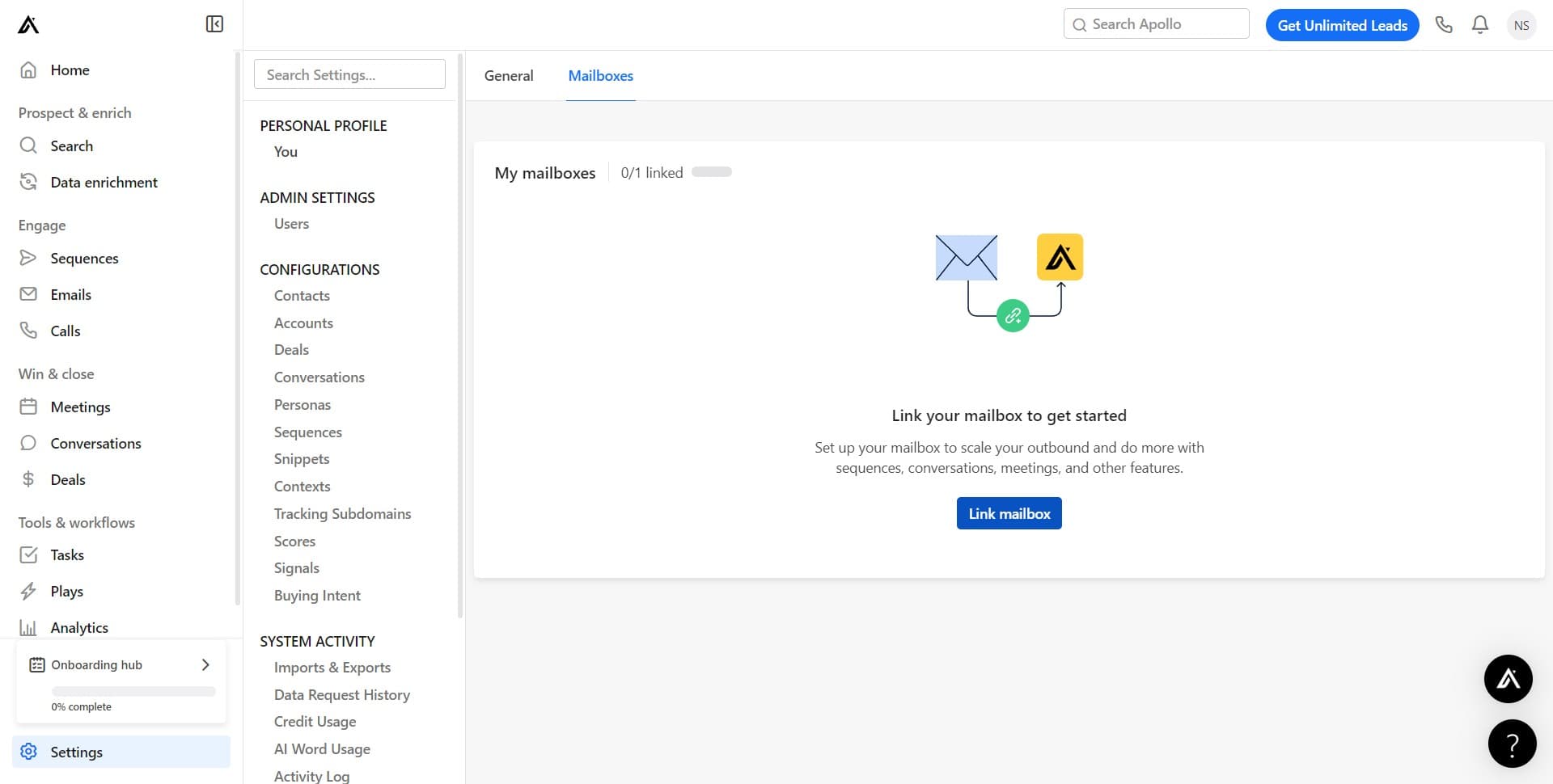 Click on Link mailbox button