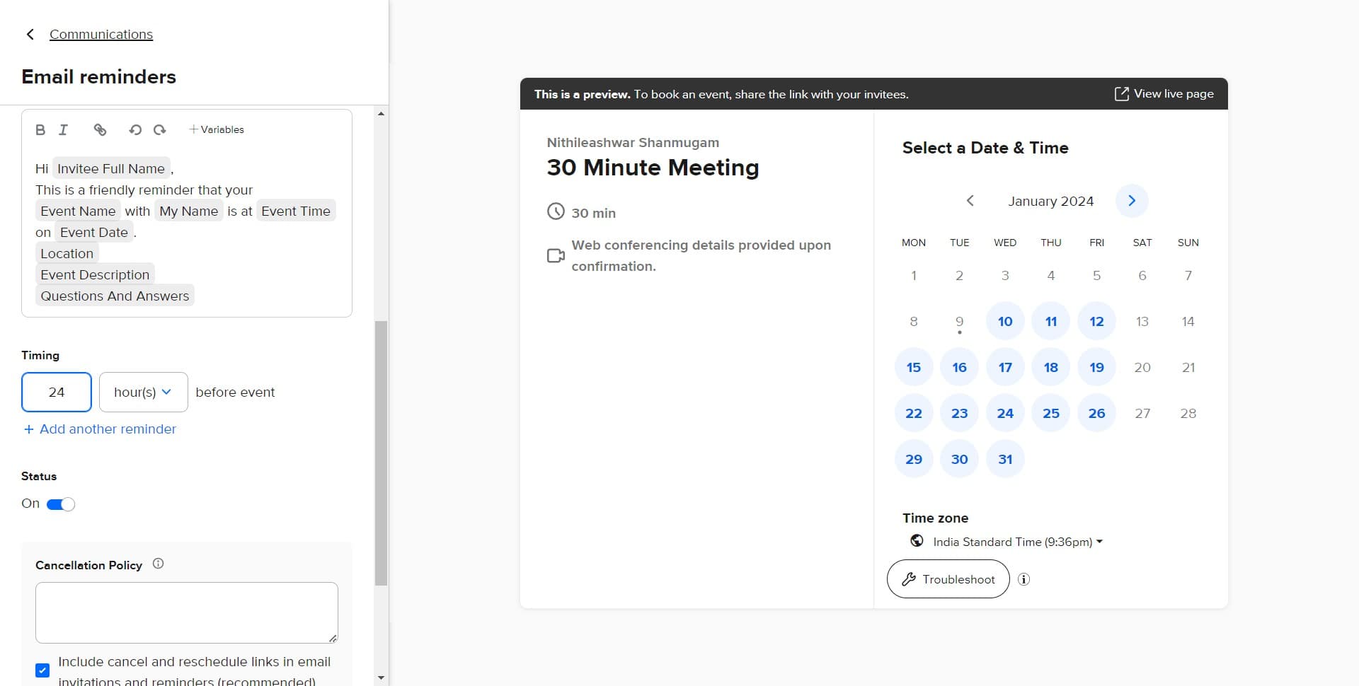 Confirm all settings