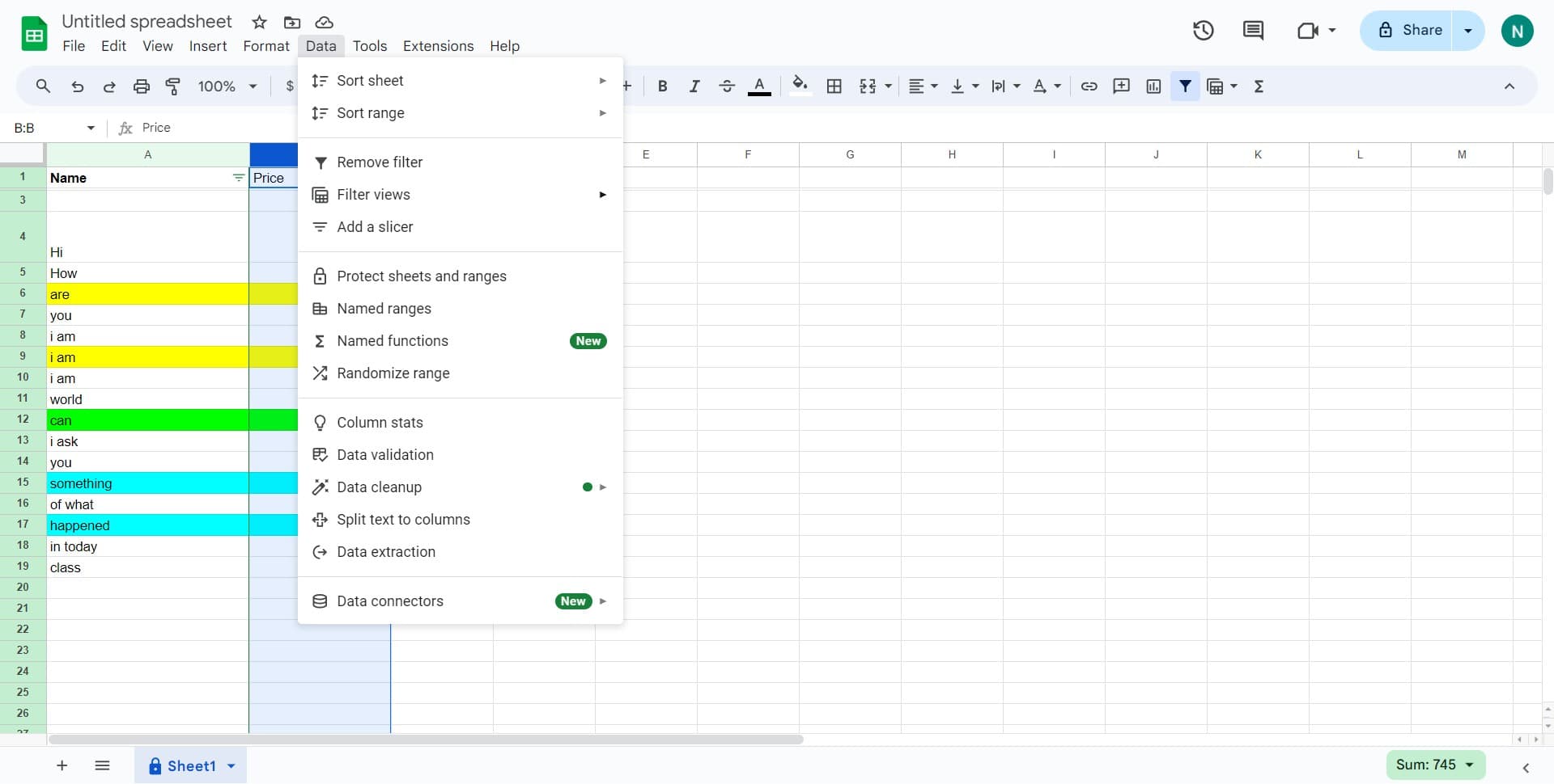 Click on the Data menu