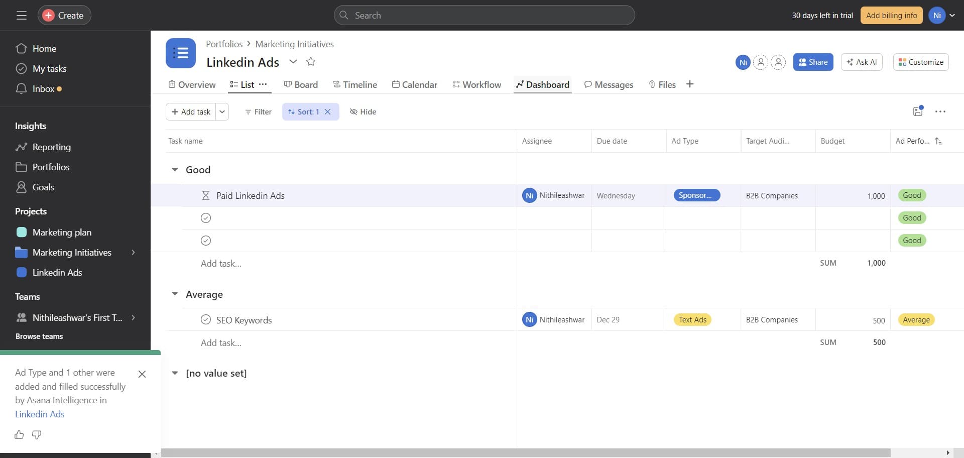 View portfolio dashboard