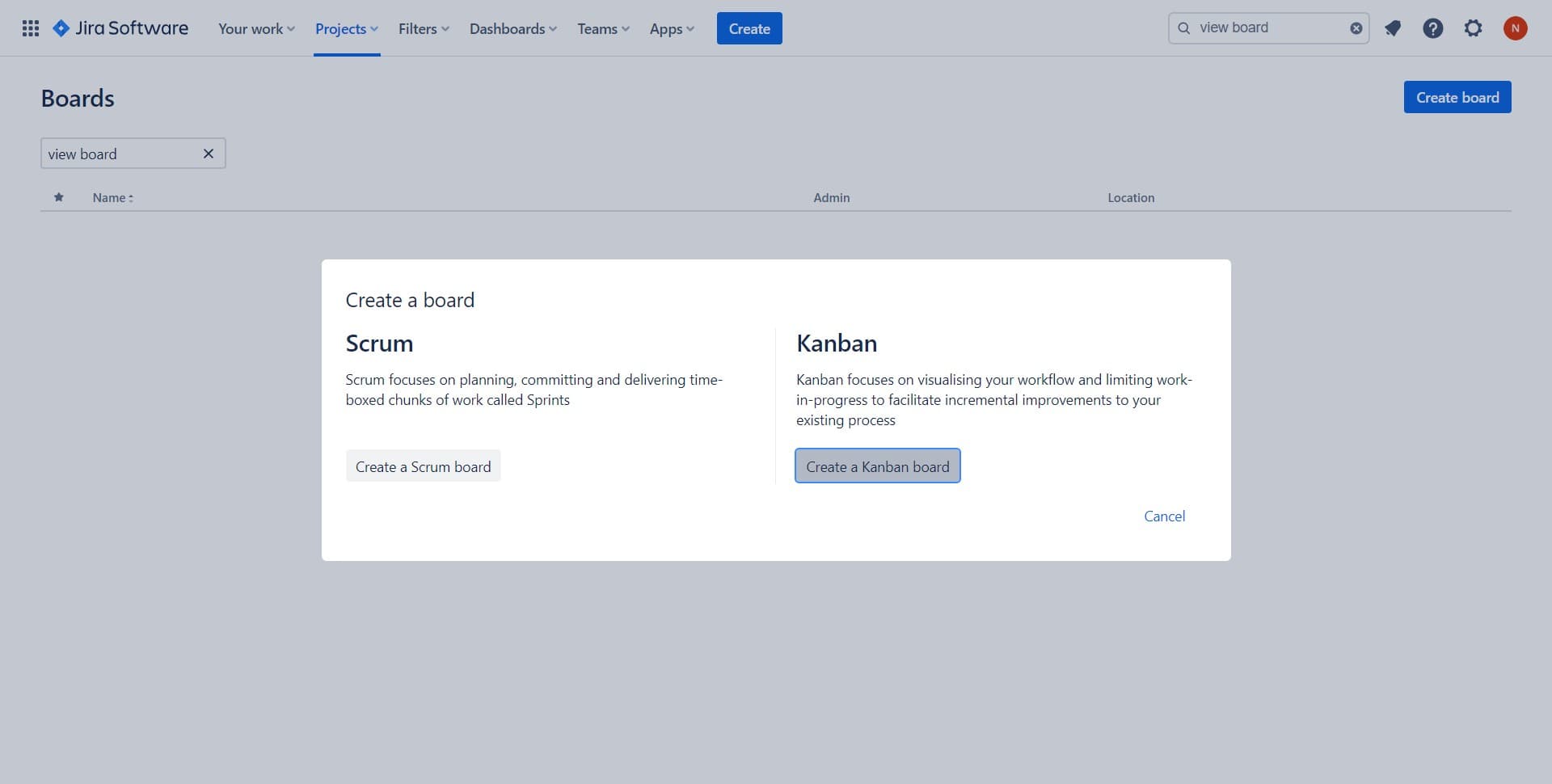 Select Create a Kanban board