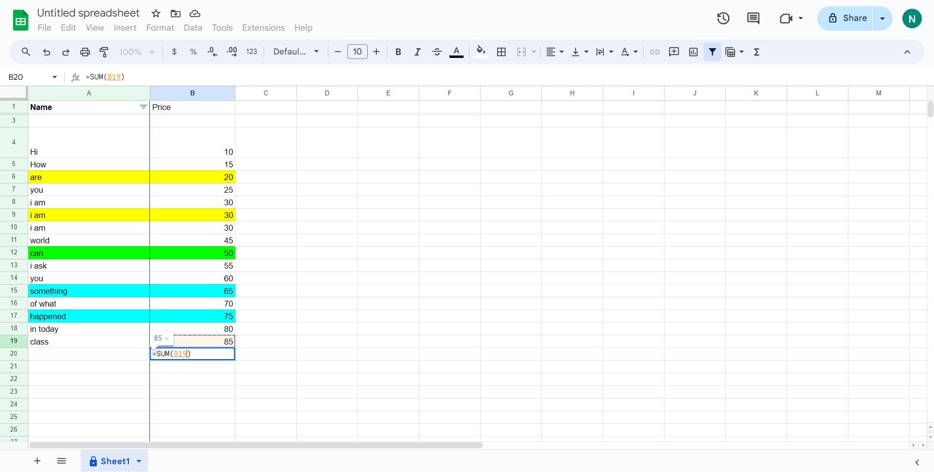 Select your last data range