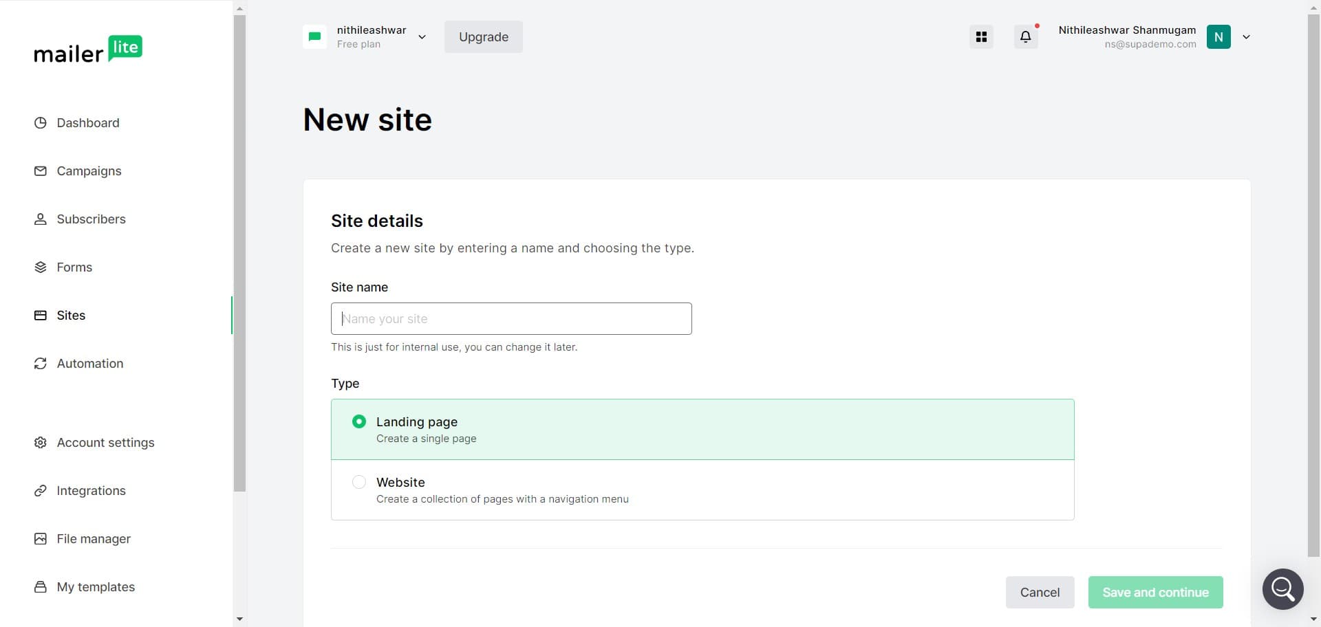 Select your site configuration