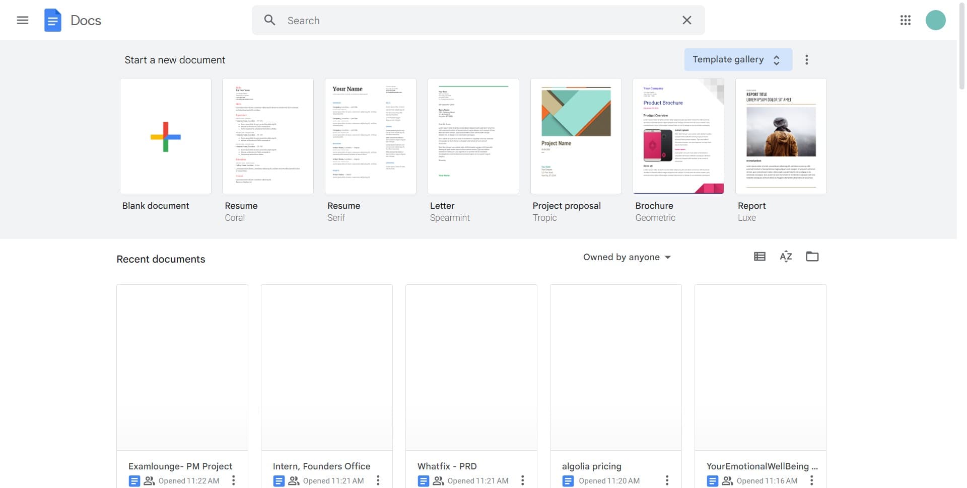 Open Google Docs home