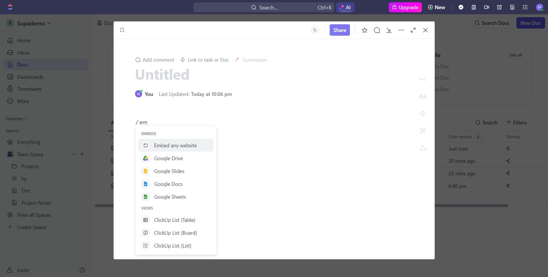 Click on Embed any website