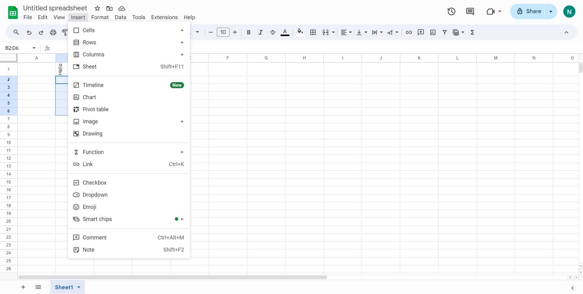 Open the Insert menu