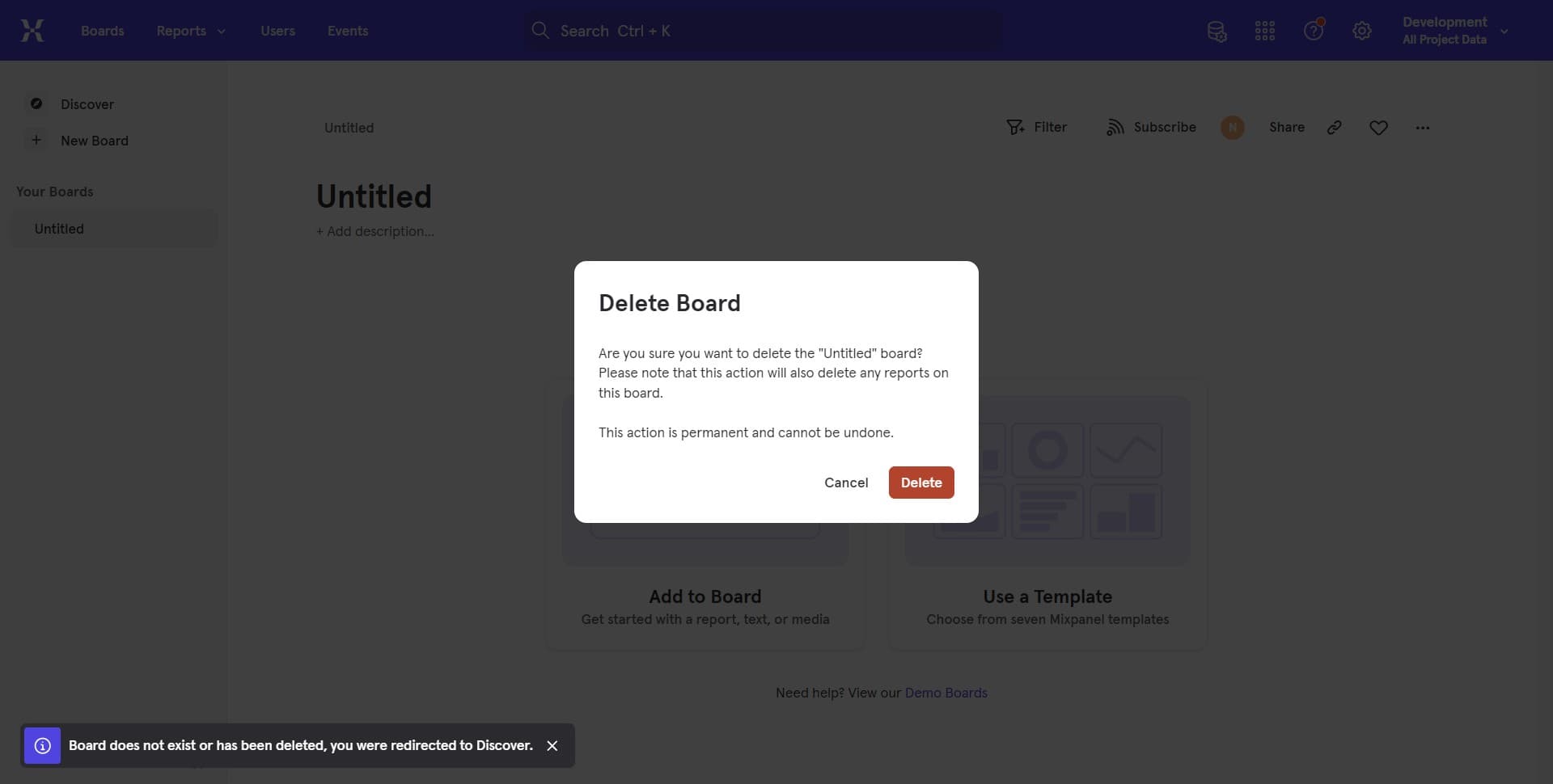 Confirm board deletion