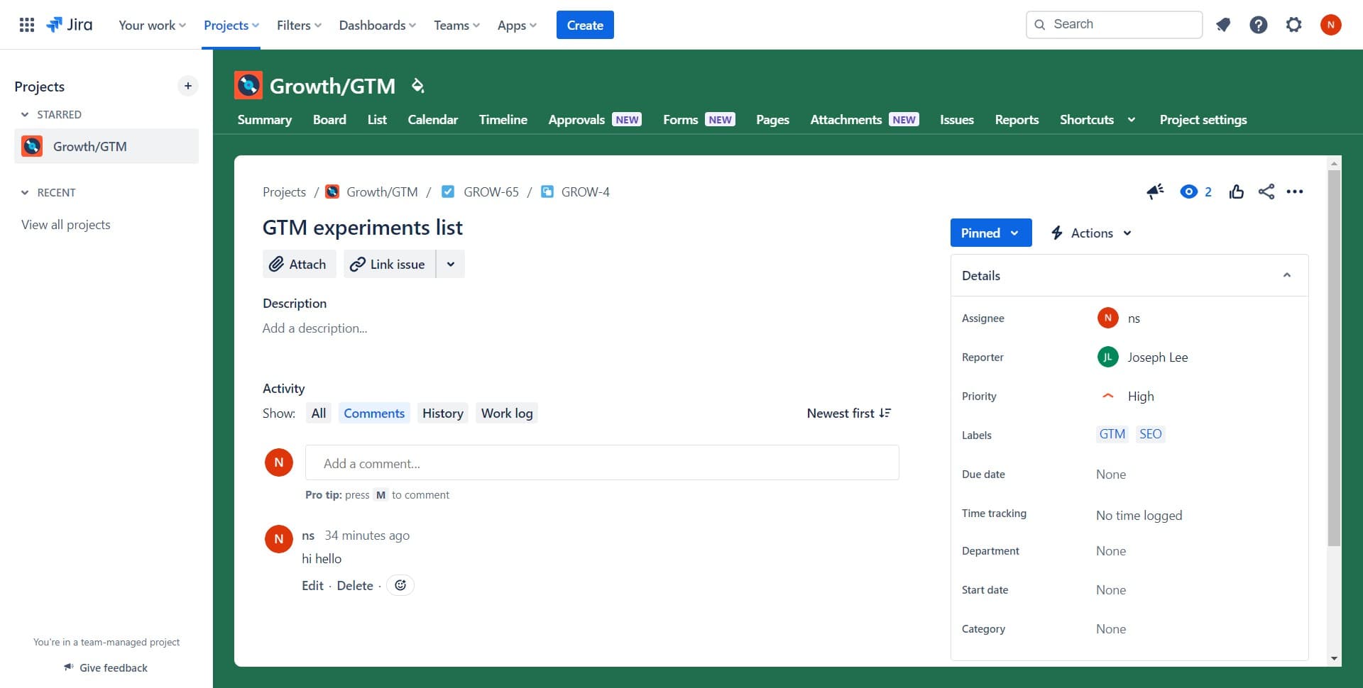 Click on Projects Growth