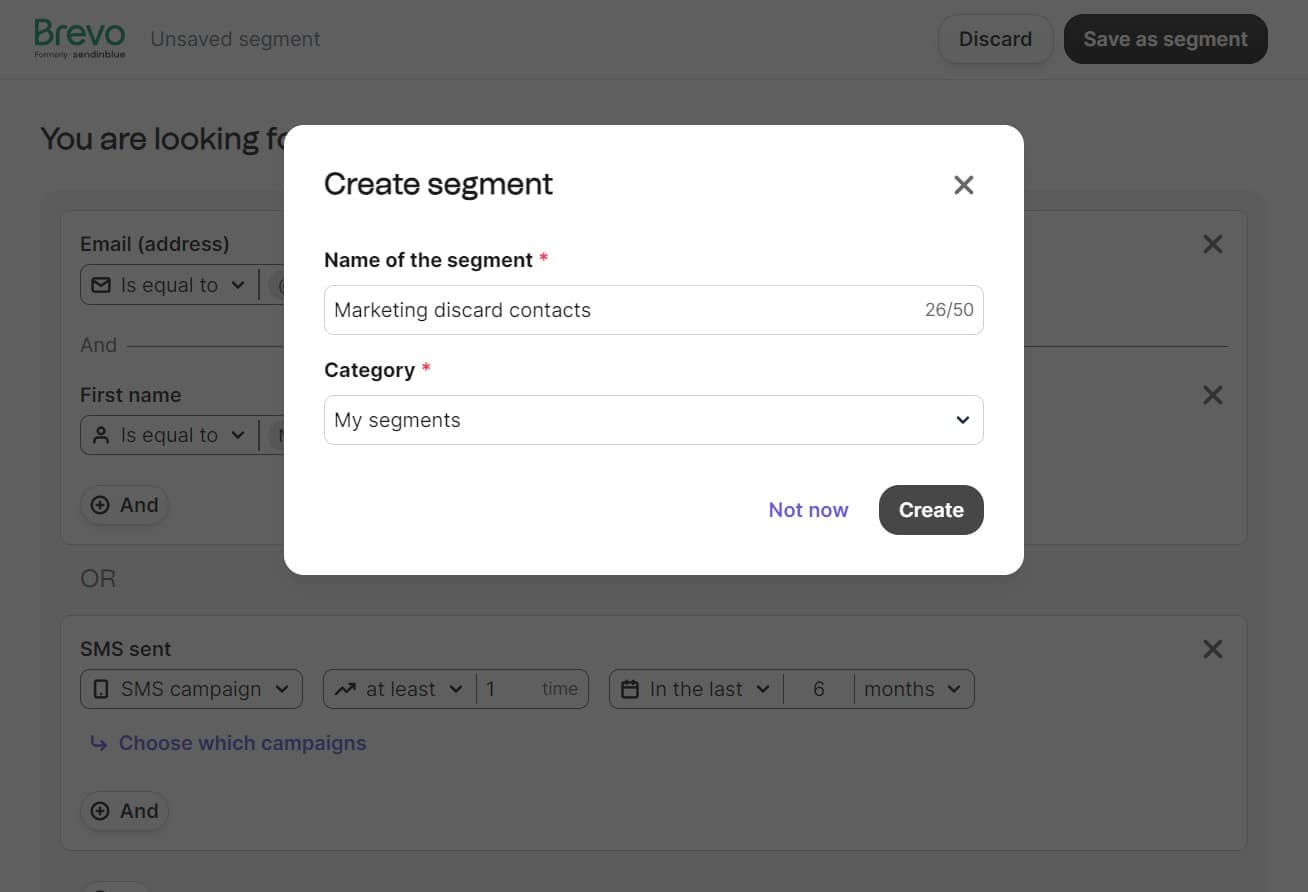 Complete segment creation