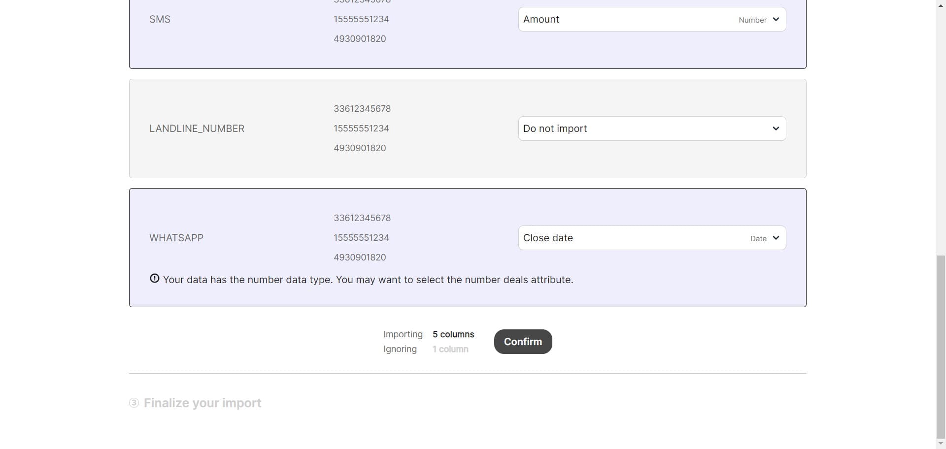 Confirm import settings