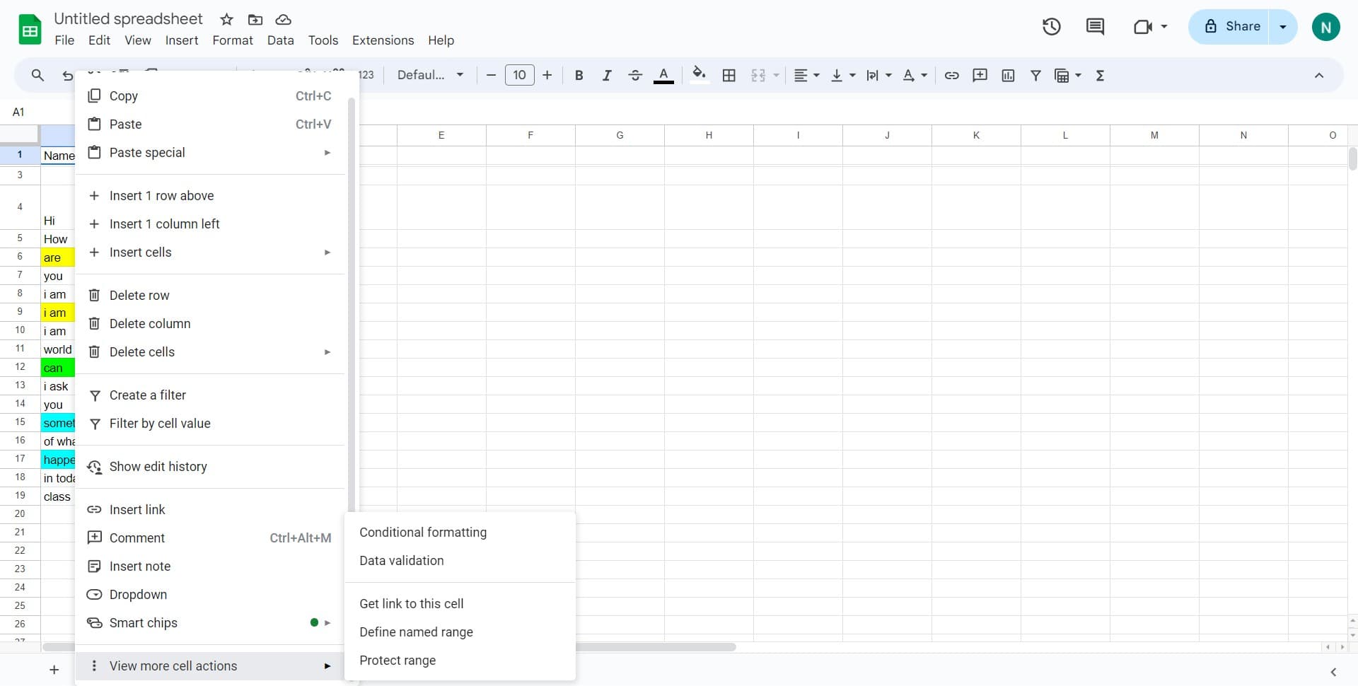 Click on View more cell actions