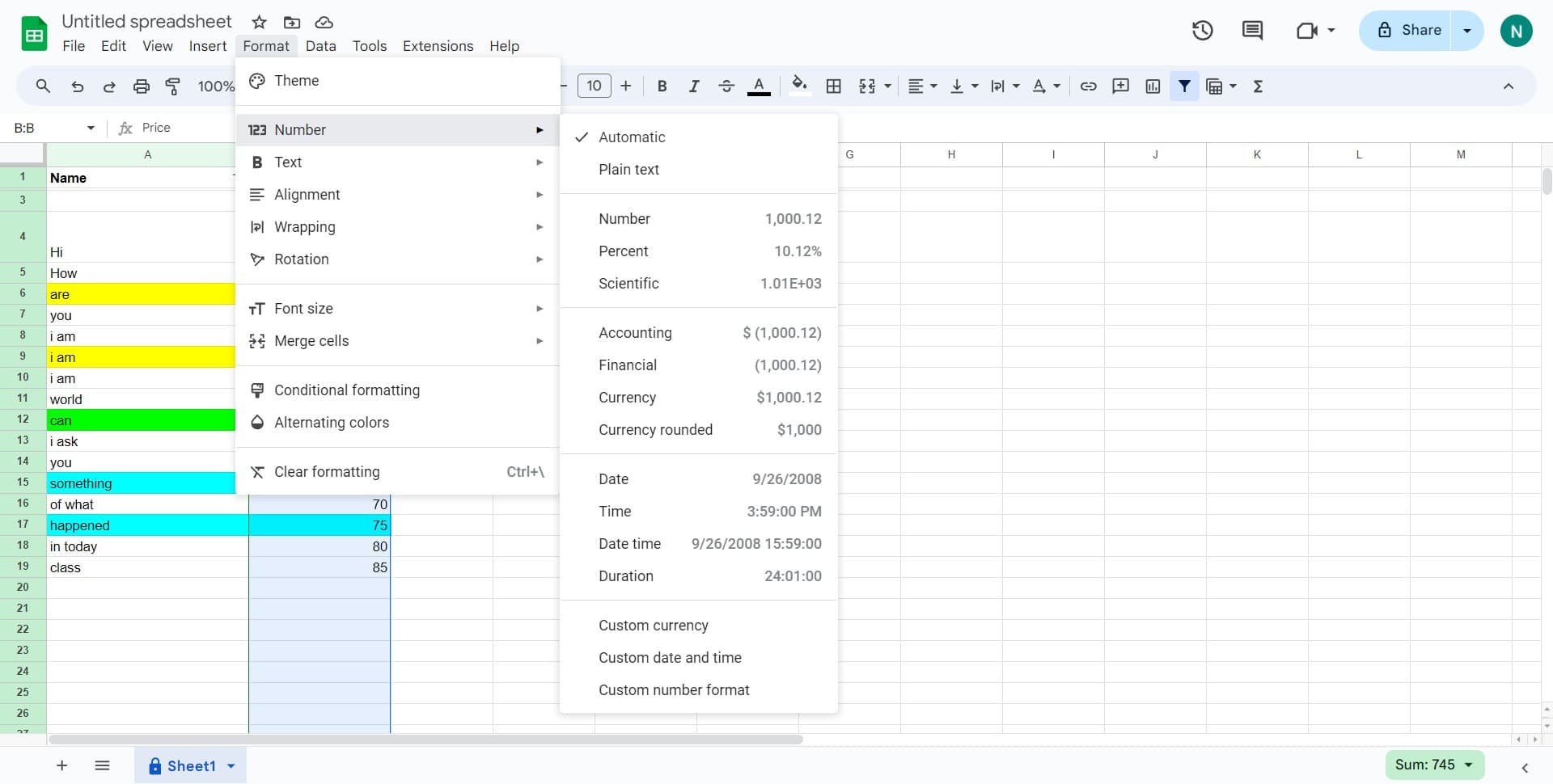 Navigate to Number formatting