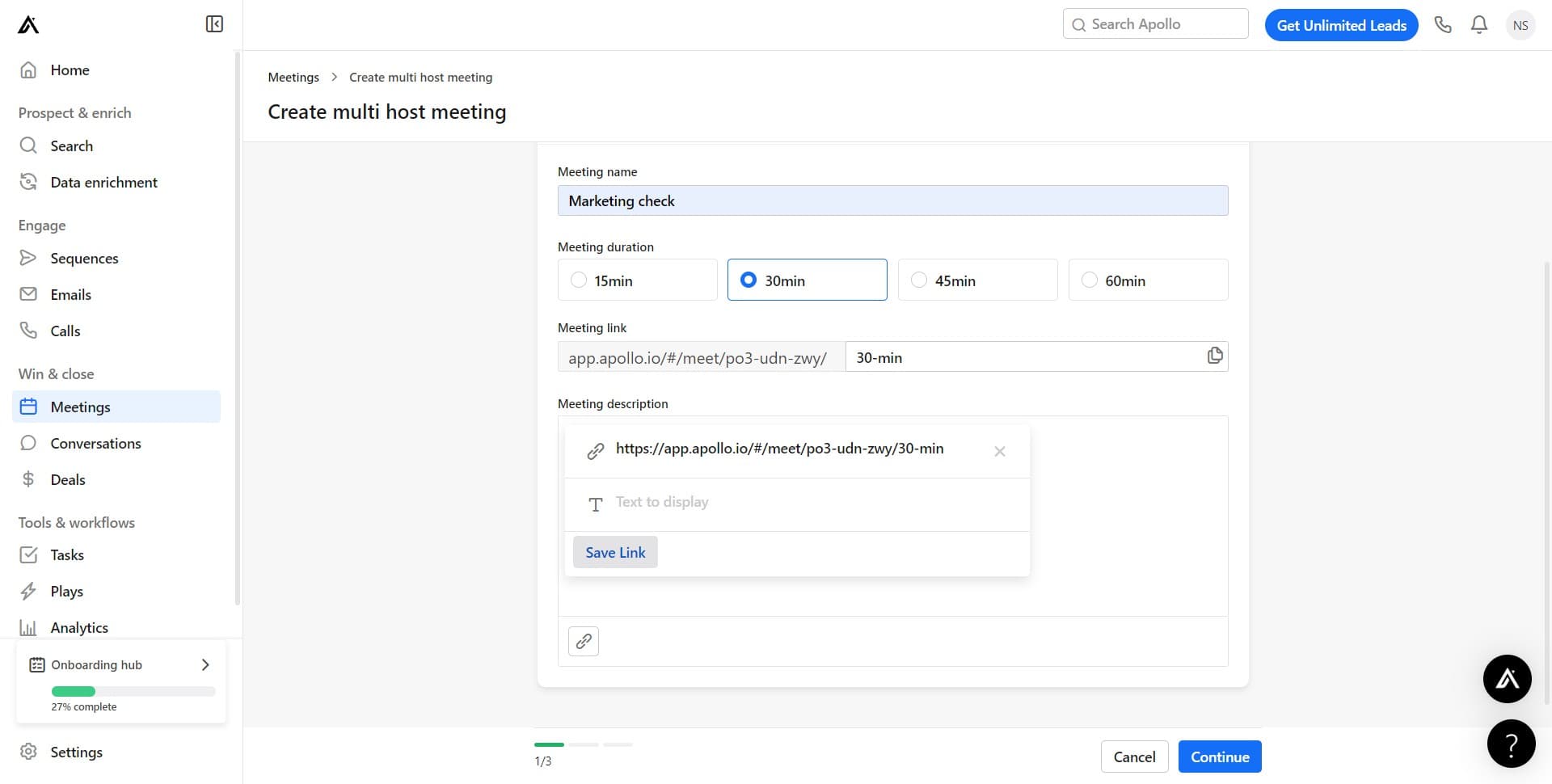Generate the shareable meeting link