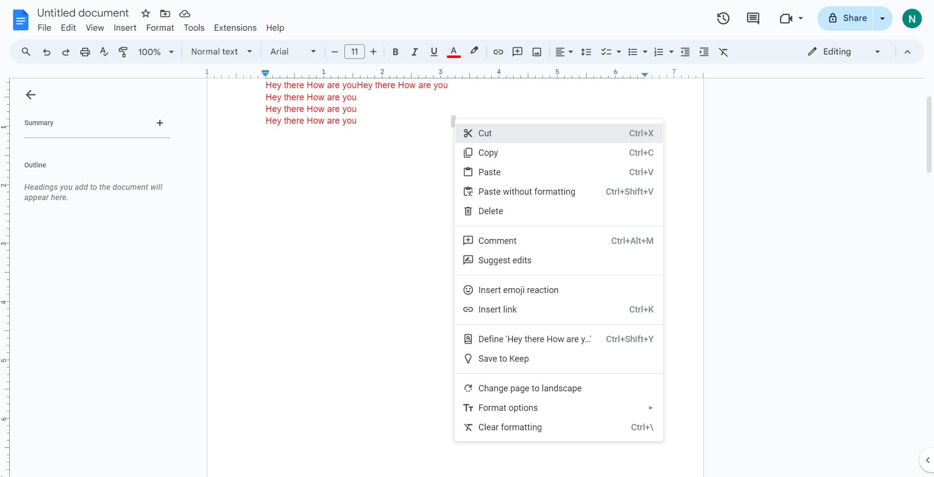 Cut the selected content