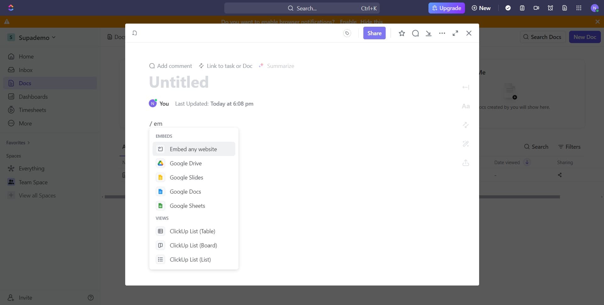 Select embed website option