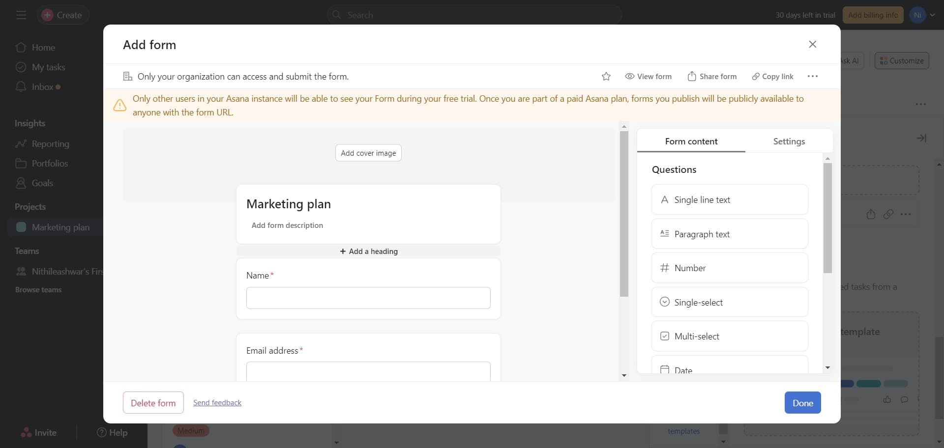 Click on Add a heading