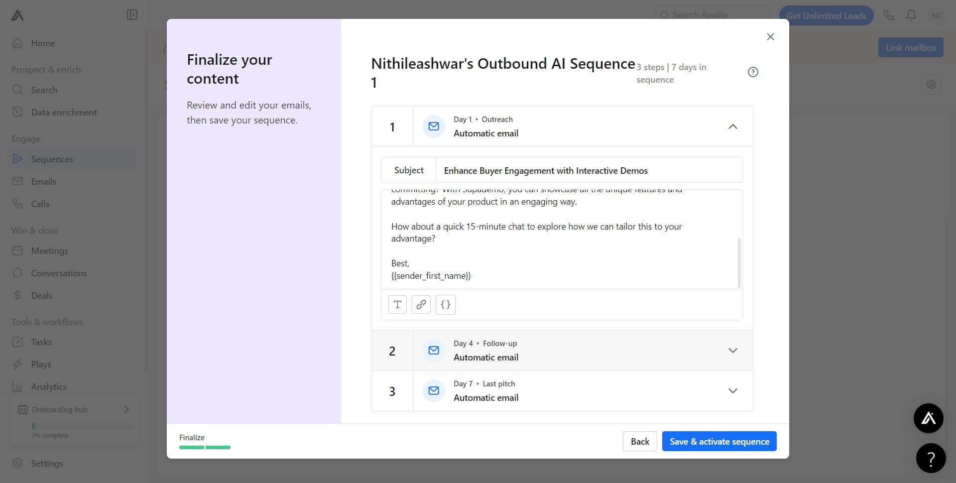 Customize and finalize sequence details