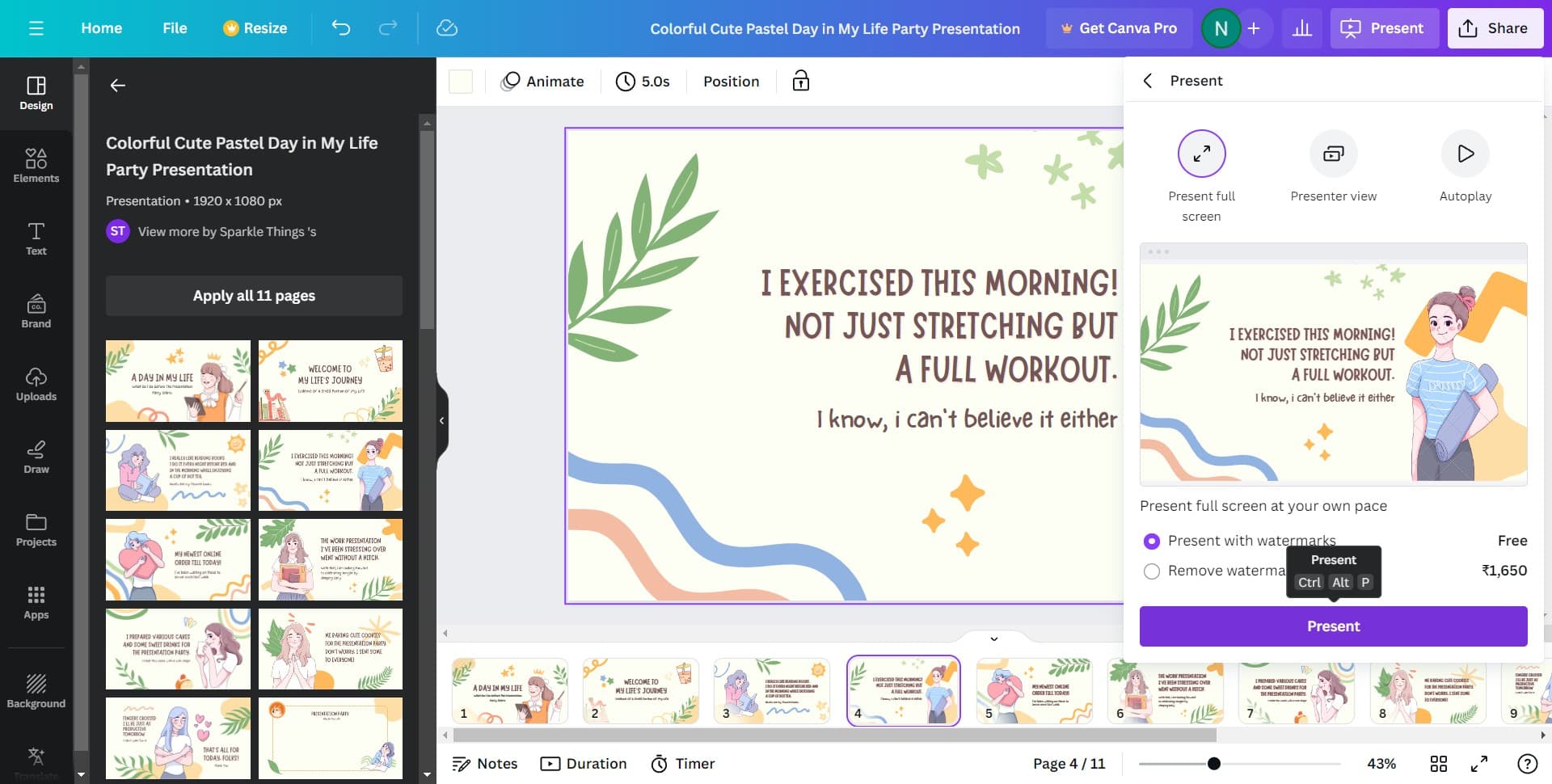 Activate presentation controls