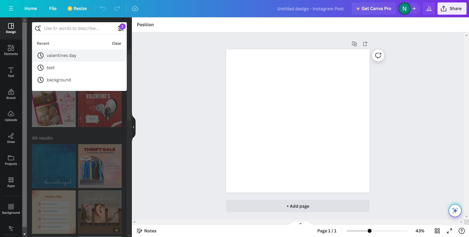 Search for Valentine's Day templates