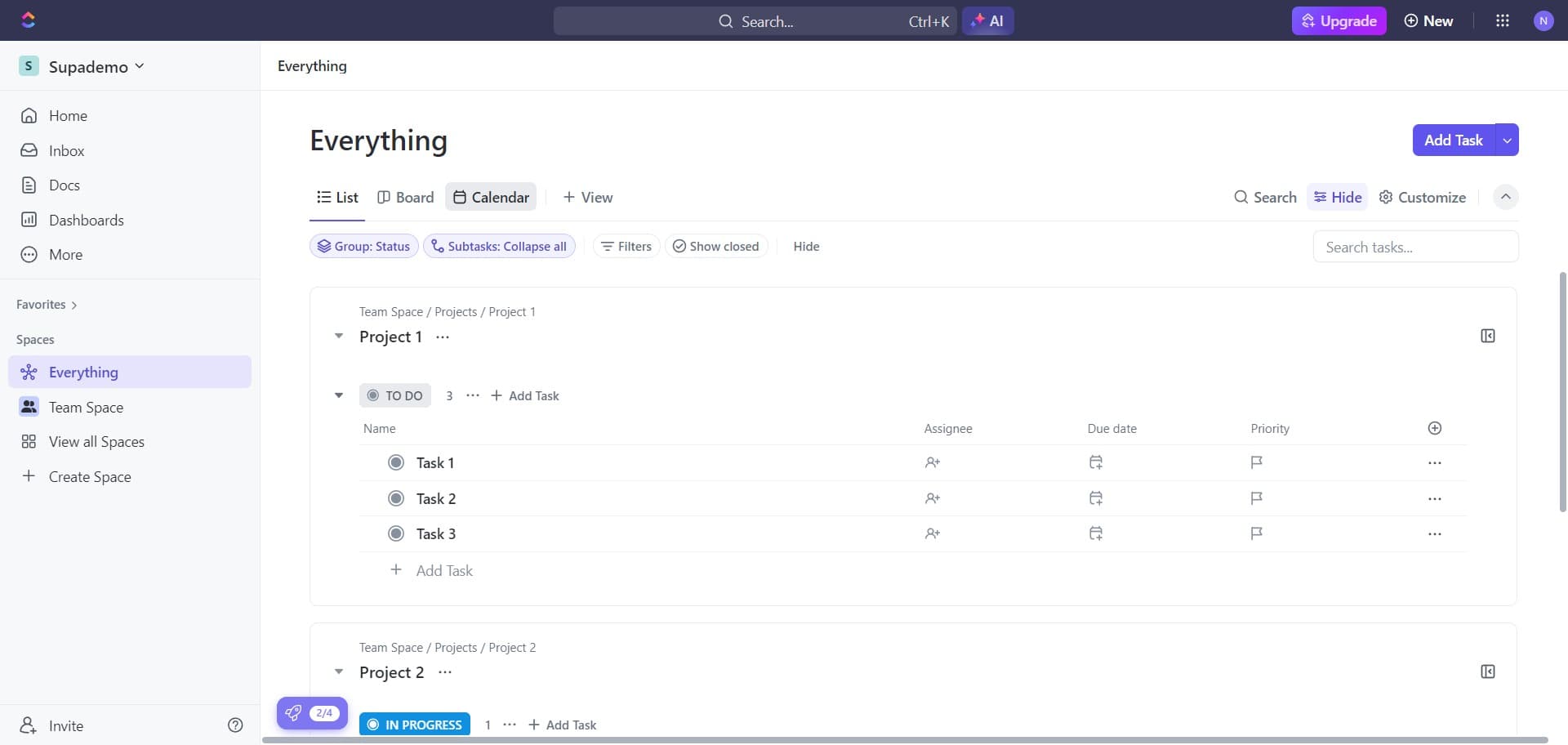 Navigate to Calendar view