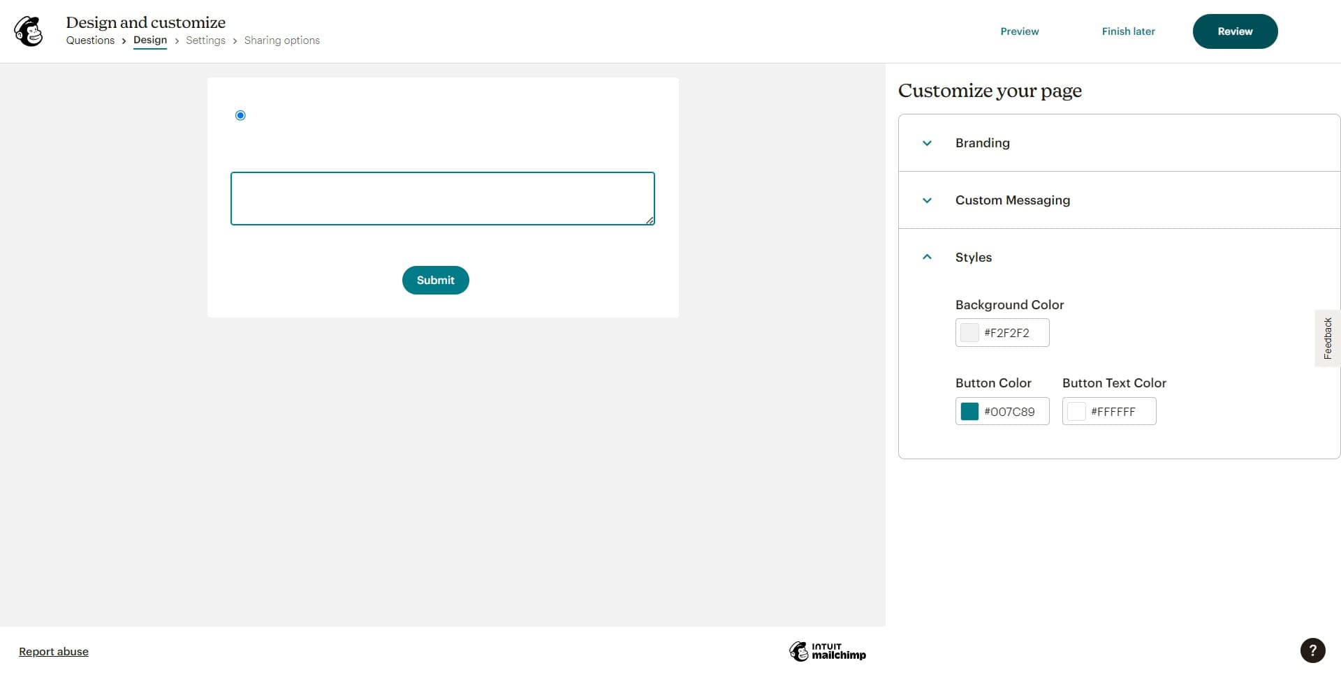 Review survey details