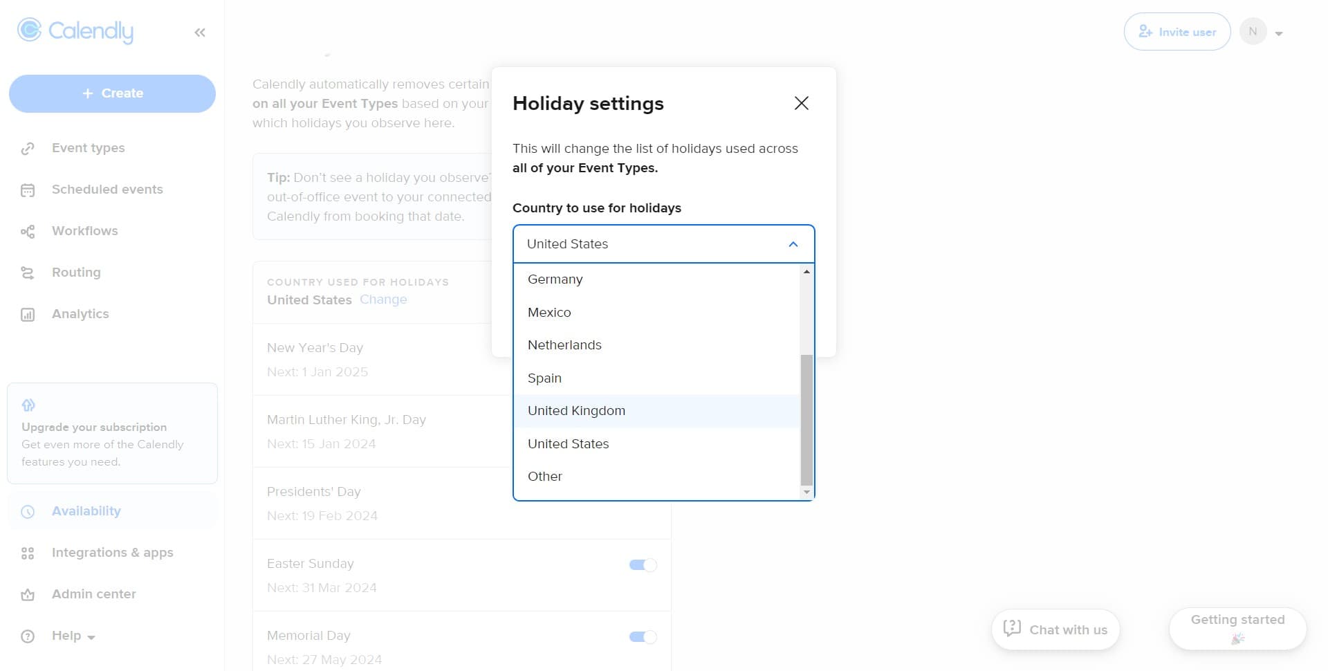 Switch to United Kingdom holidays