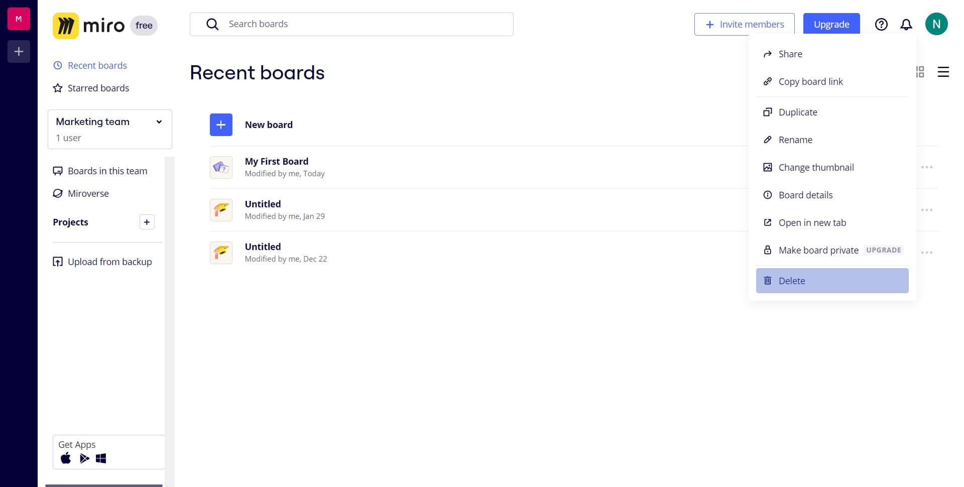 Click the board options