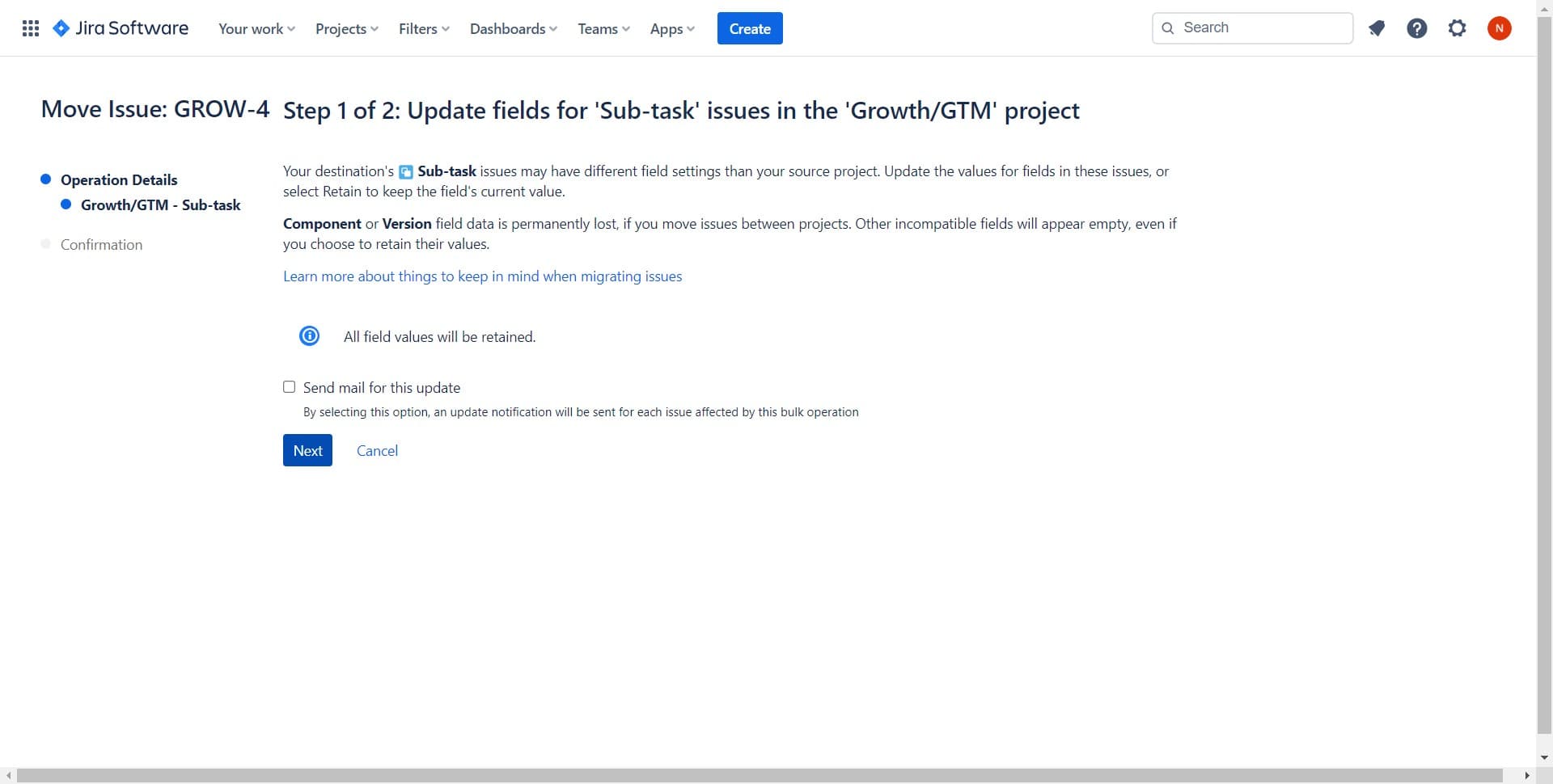 Confirm successful transition