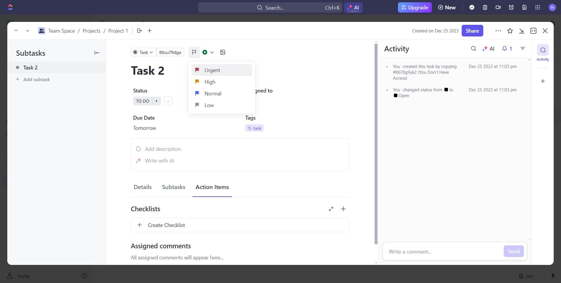 Set the task priority level