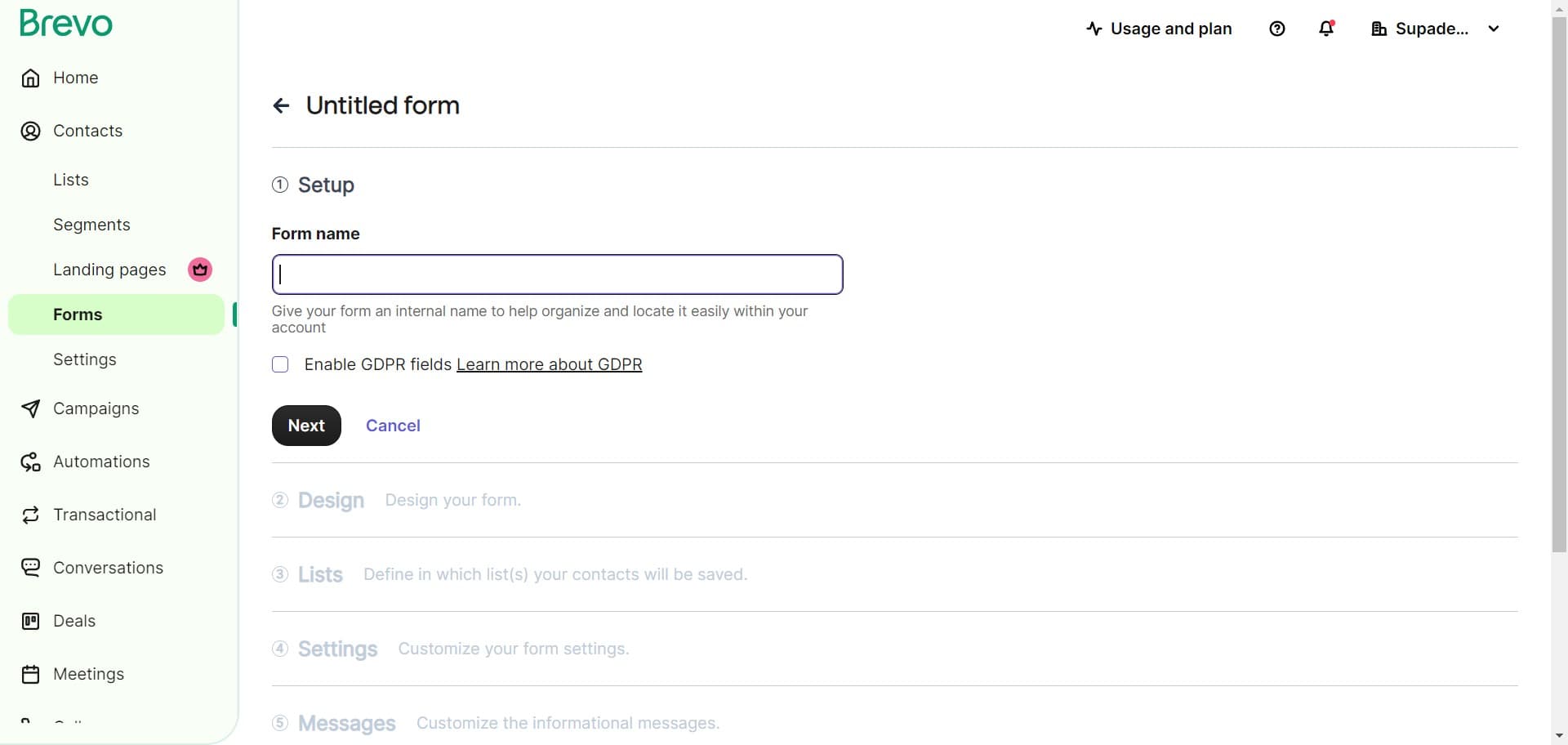 Select initial form configuration