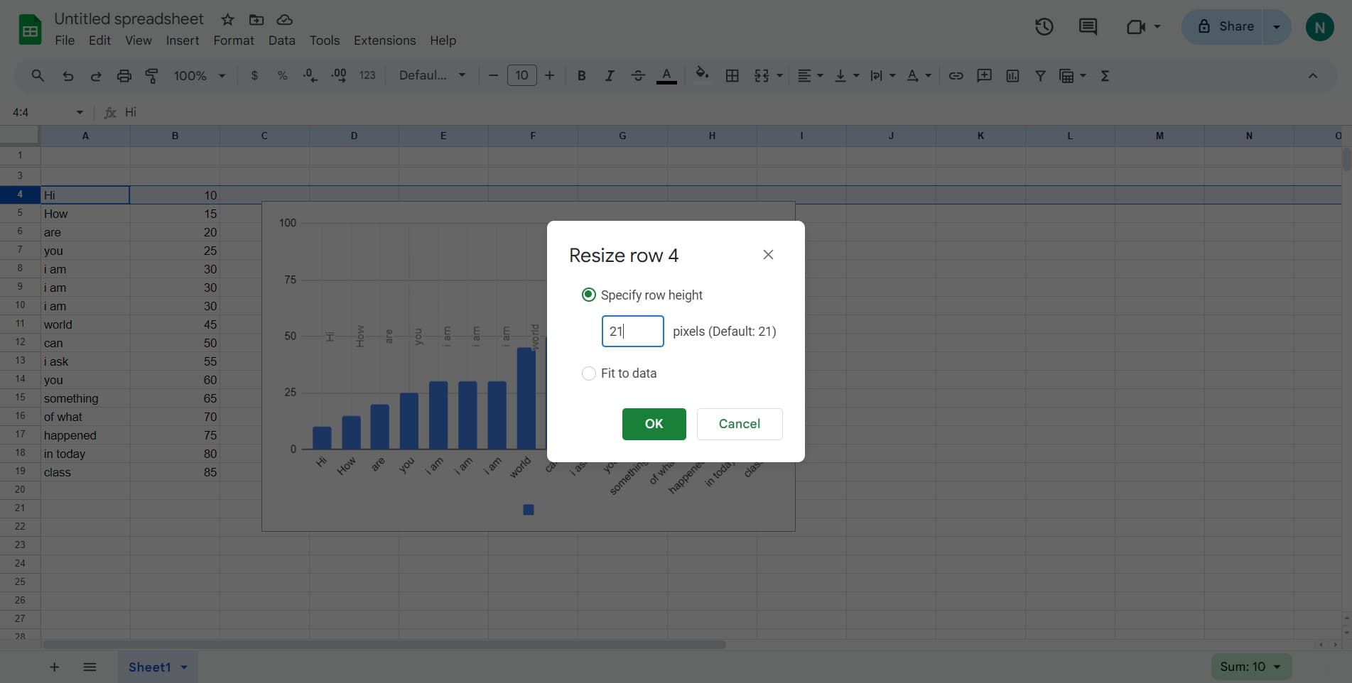 Enter the desired row height