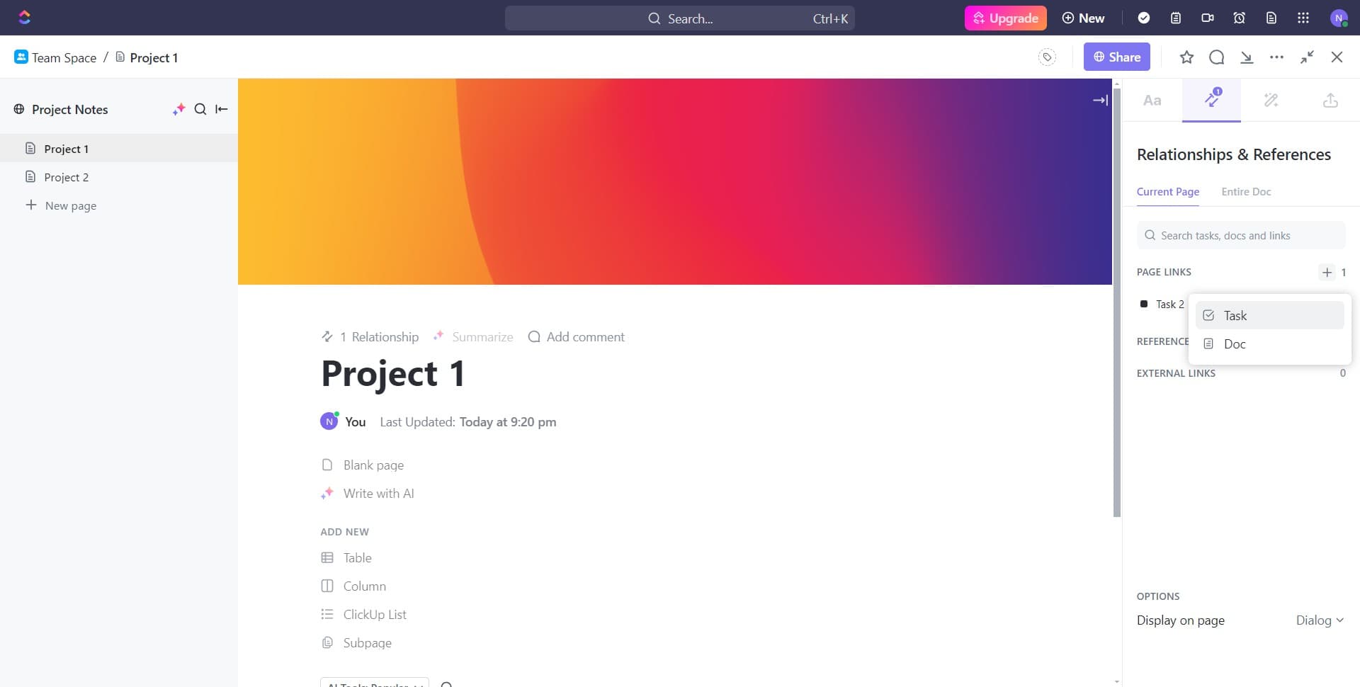 Select the Task option