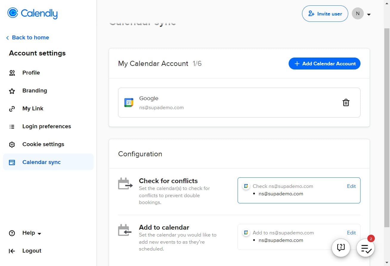 Edit calendar settings first time