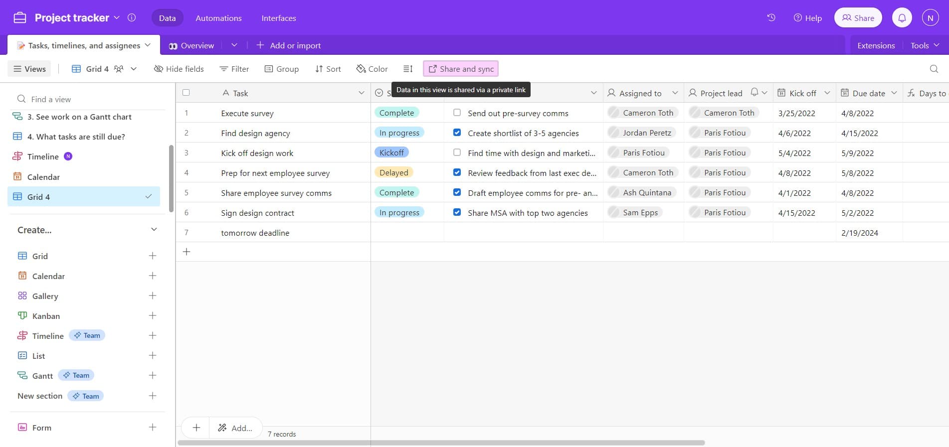 Access share and sync options