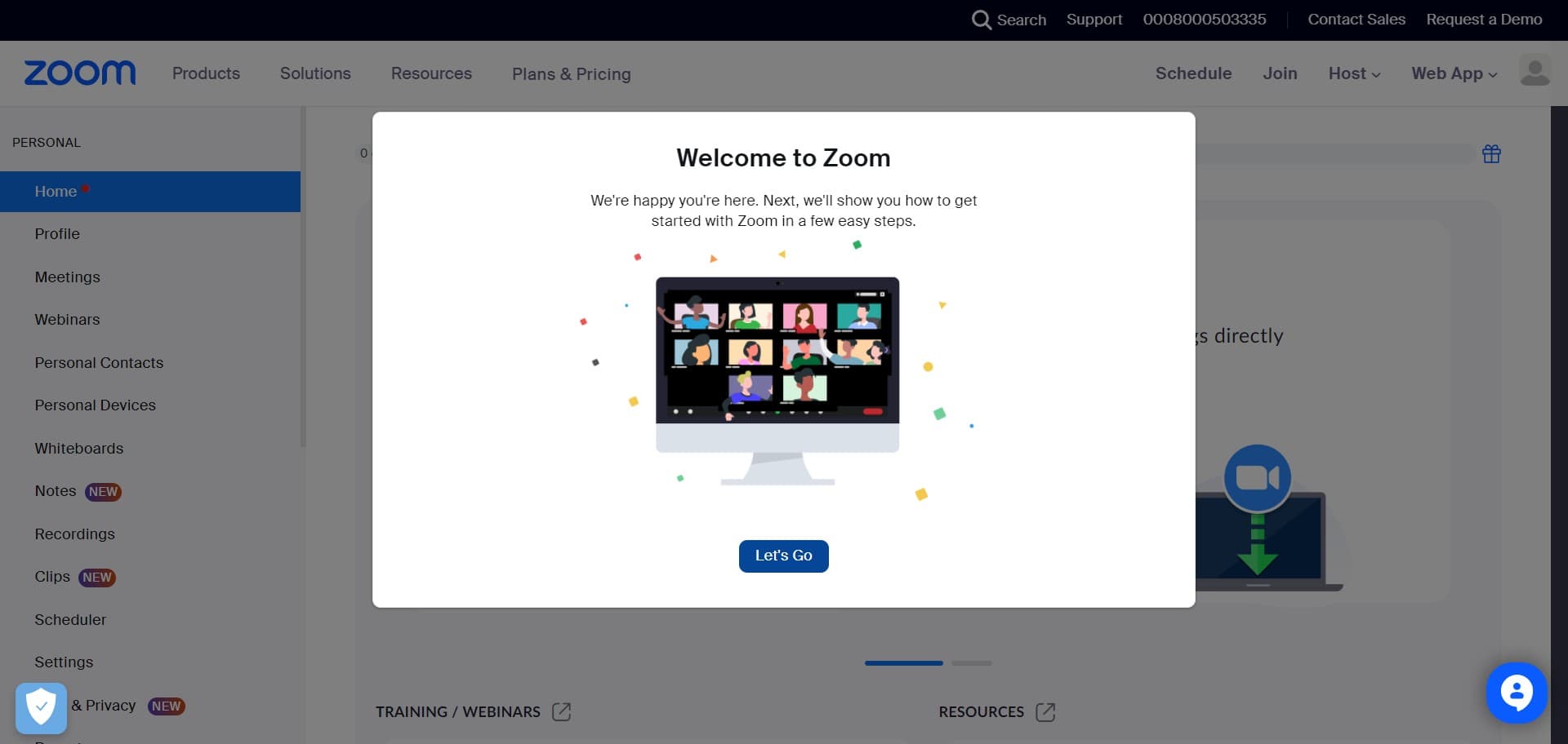 Click Let's Go to start using Zoom
