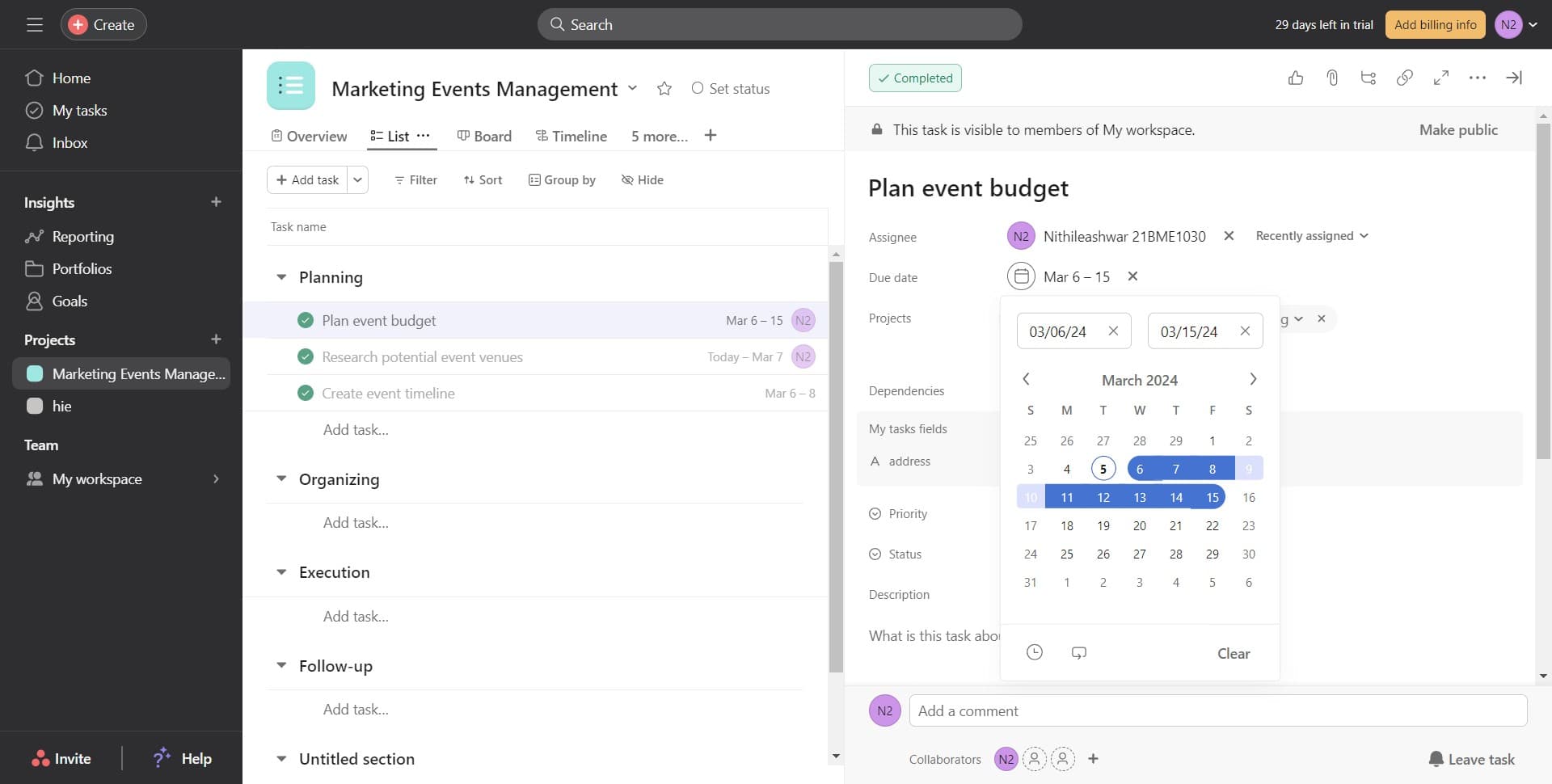 Select the 15th from the calendar