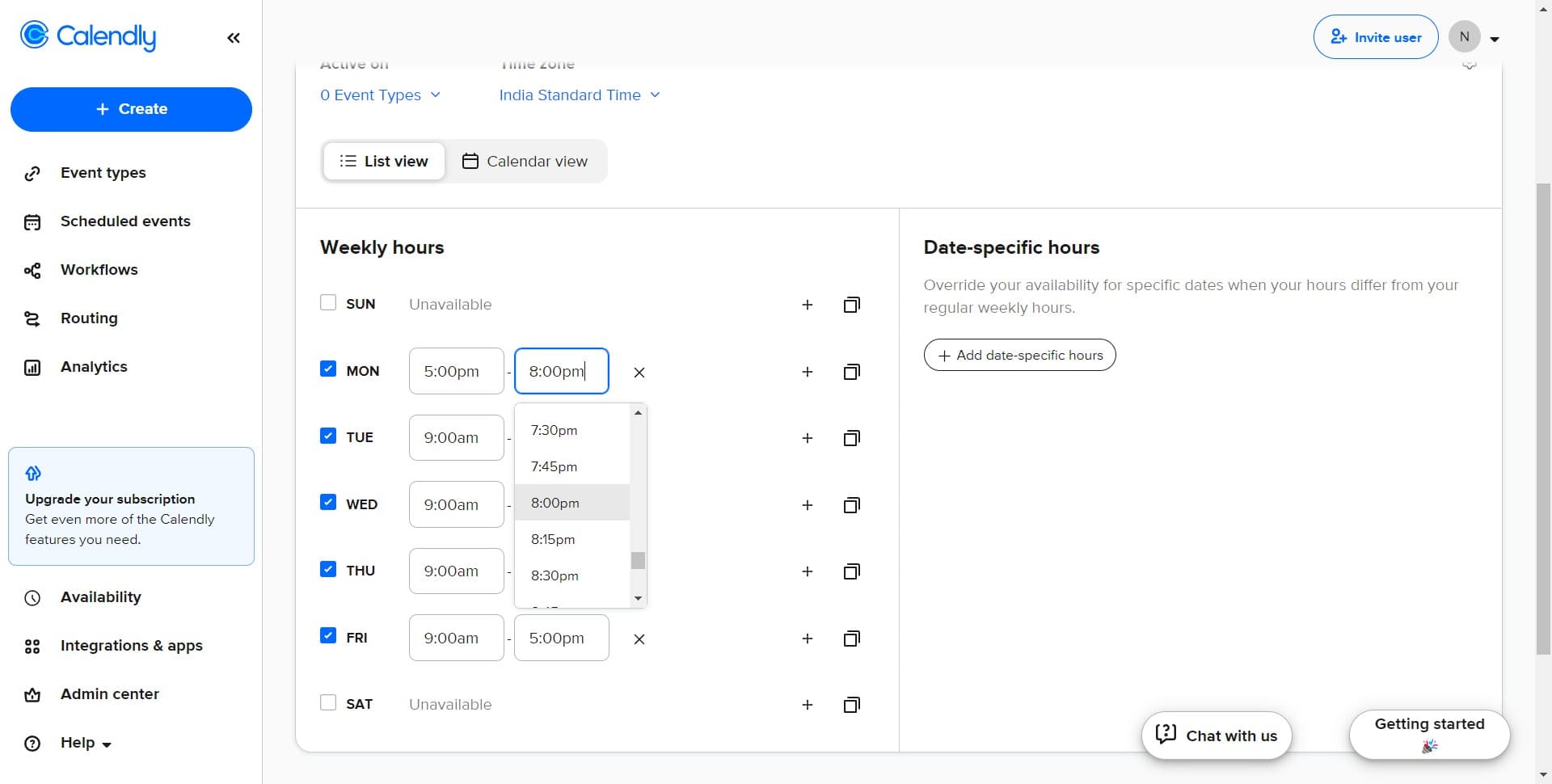Set closing time to 8:00pm