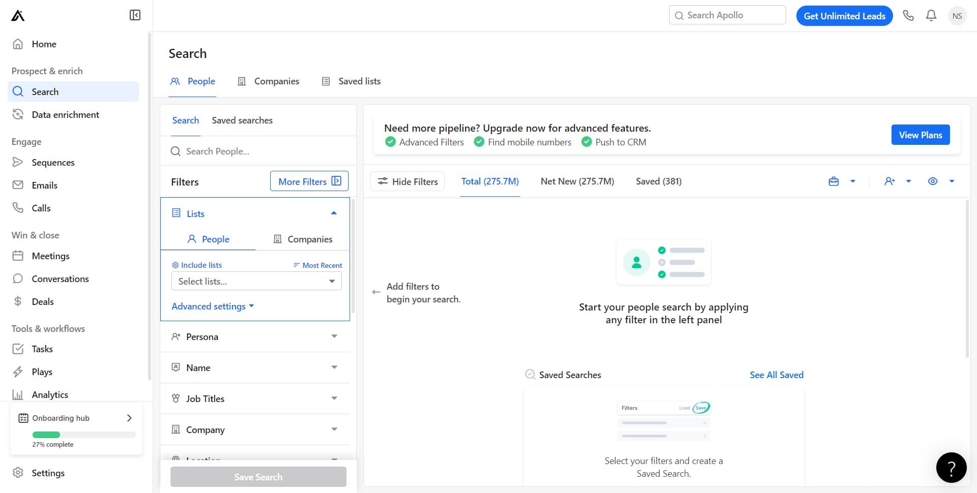 Access advanced filtering options