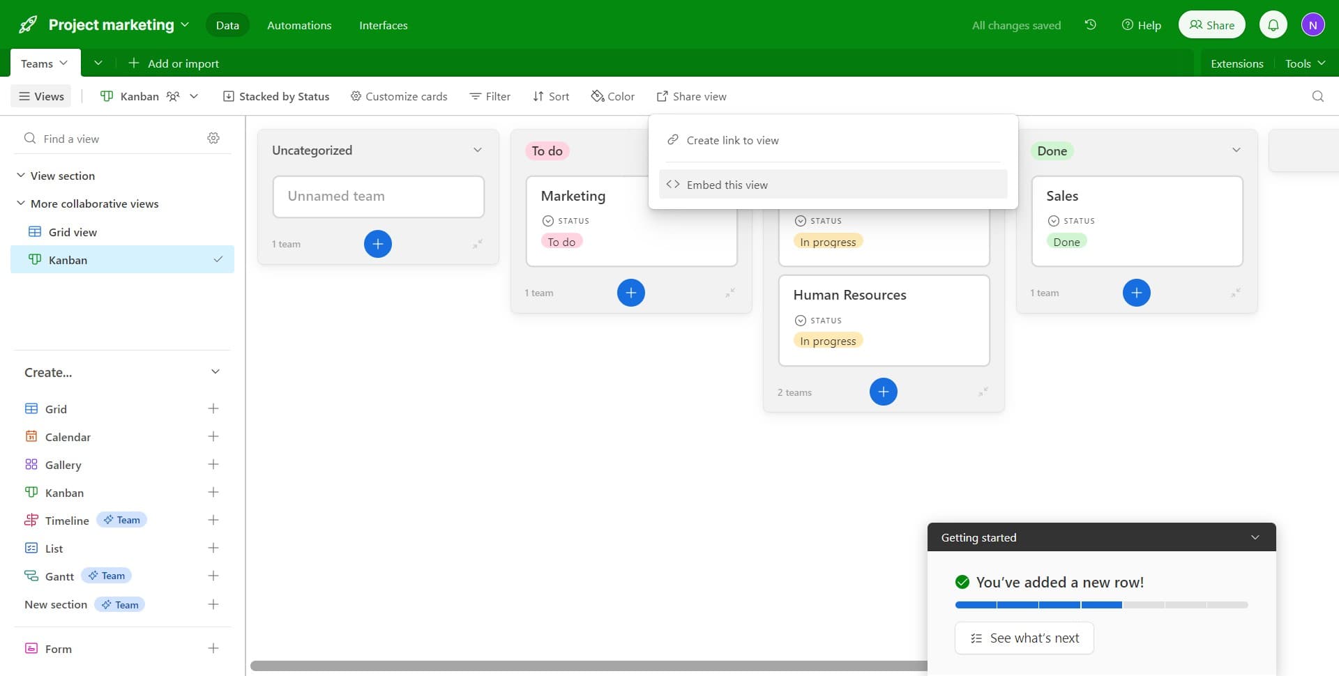 Embed the kanban view