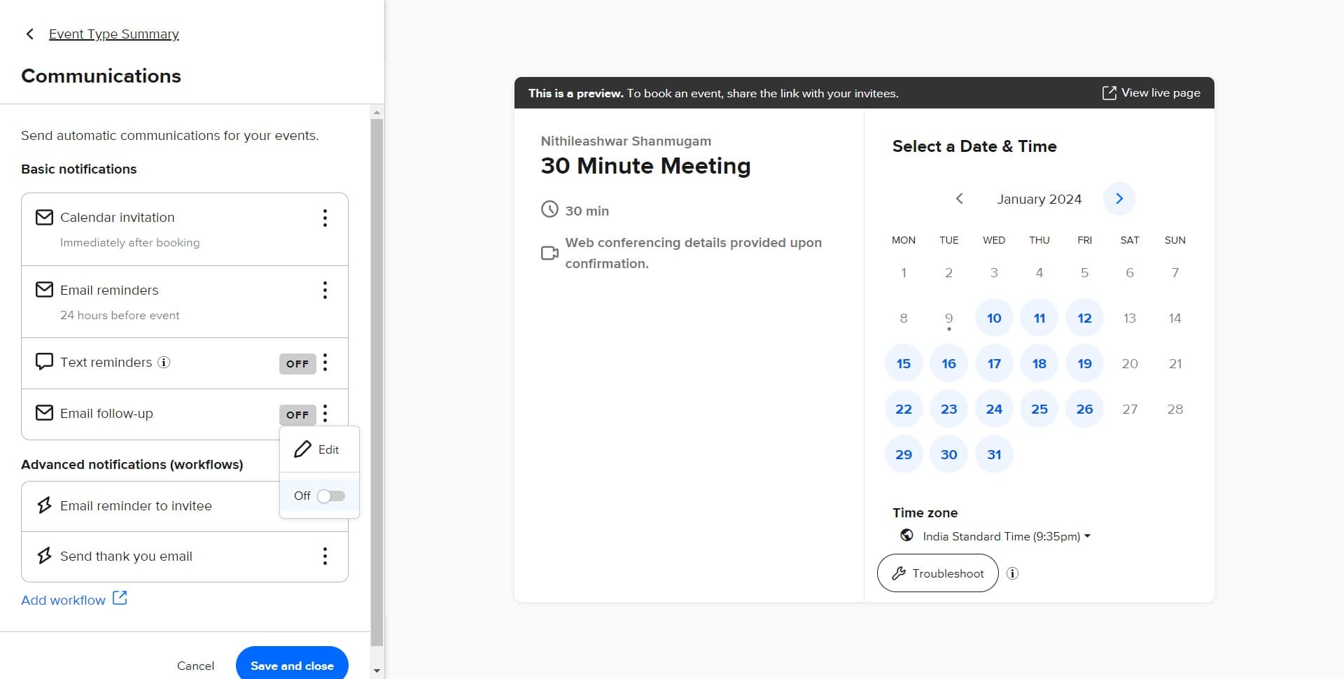 Select additional reminder options