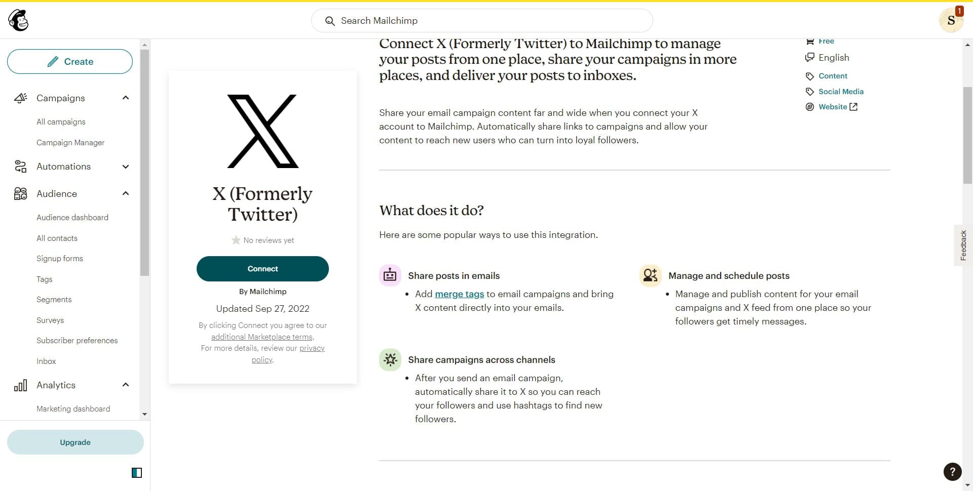 Click Connect on the integration card