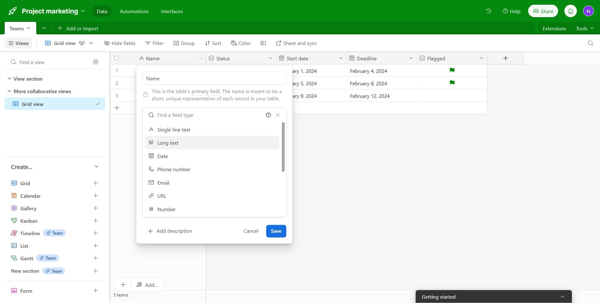 Select Long text option
