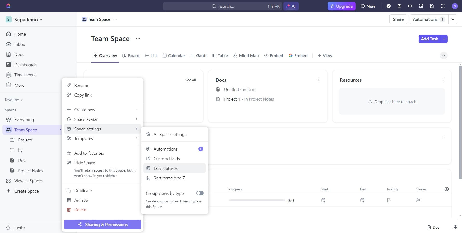 Select Task statuses