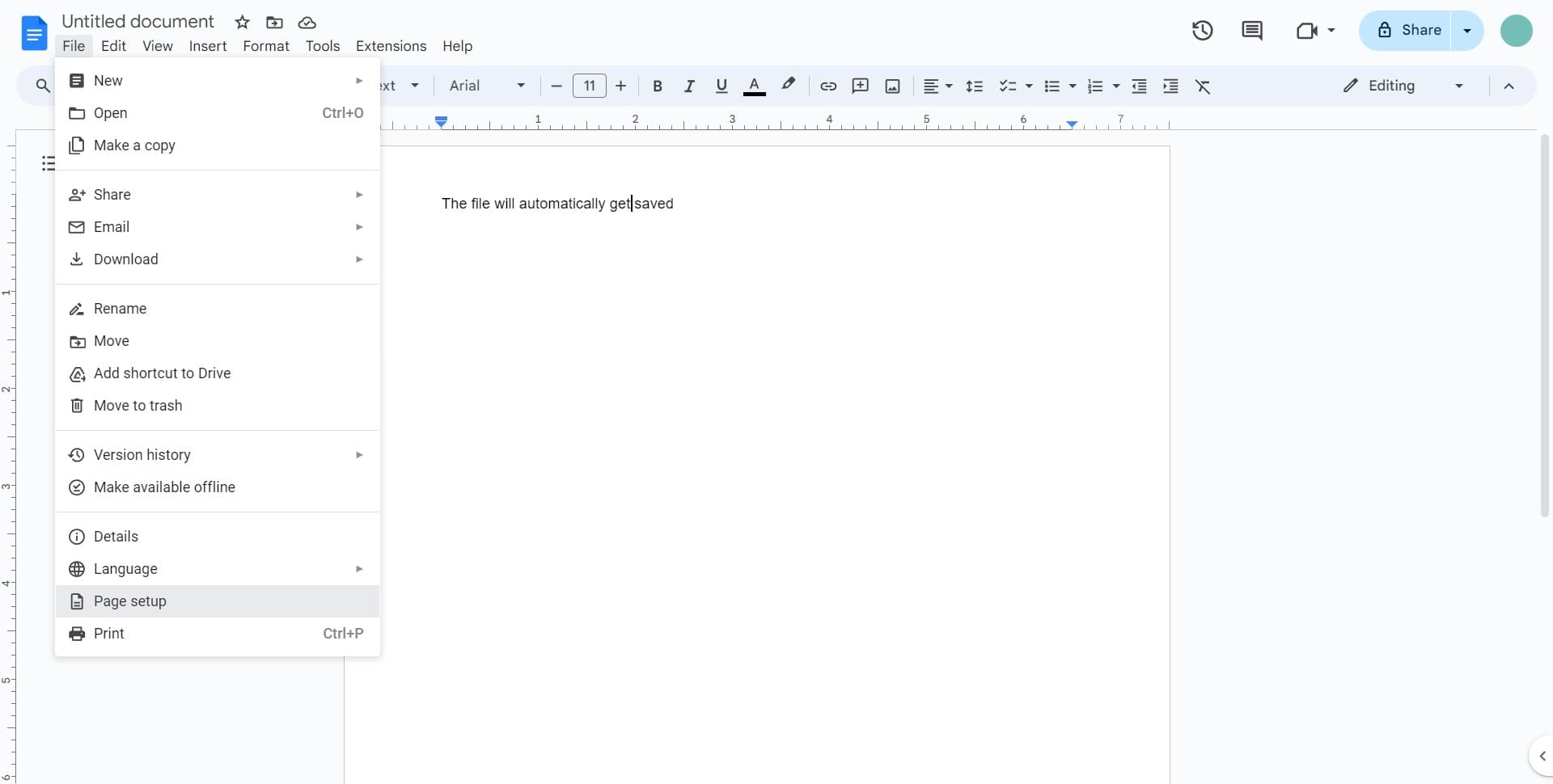 Select Page setup option