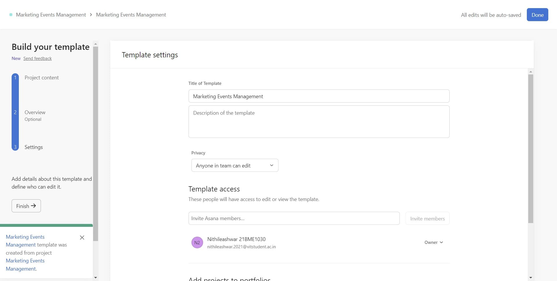 Complete the template setup