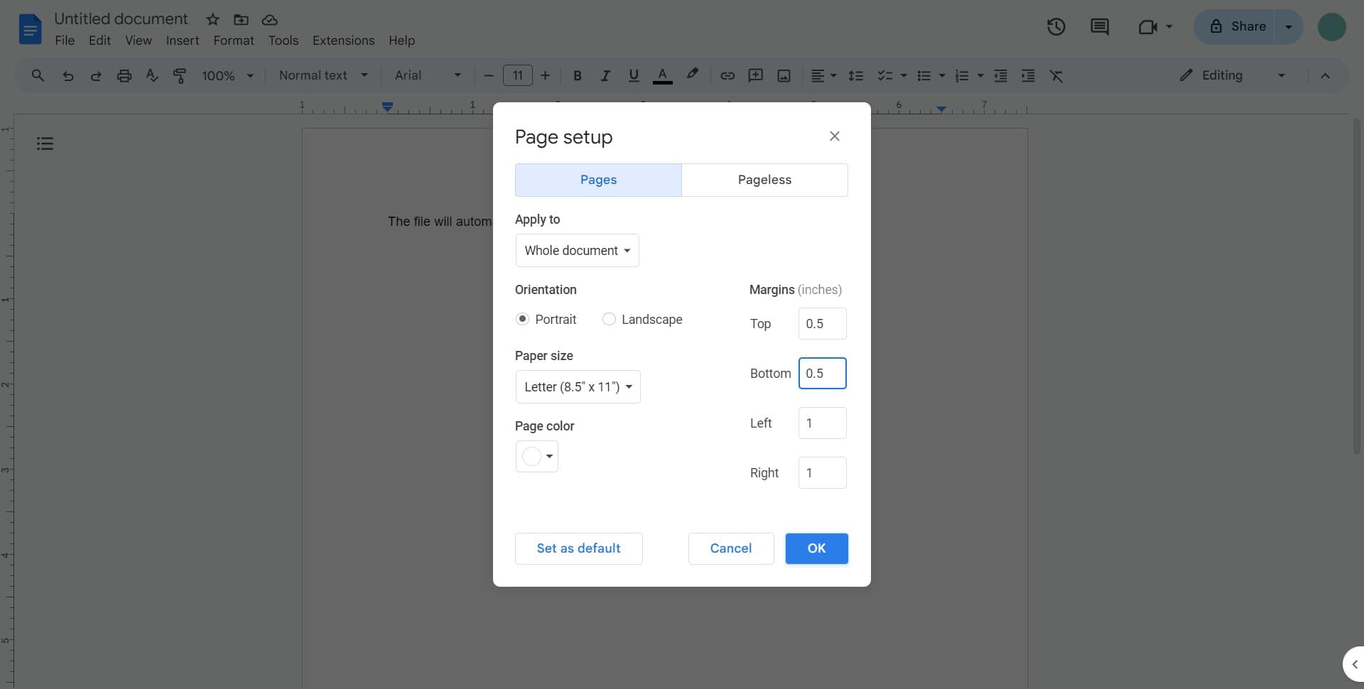 Apply changes with OK