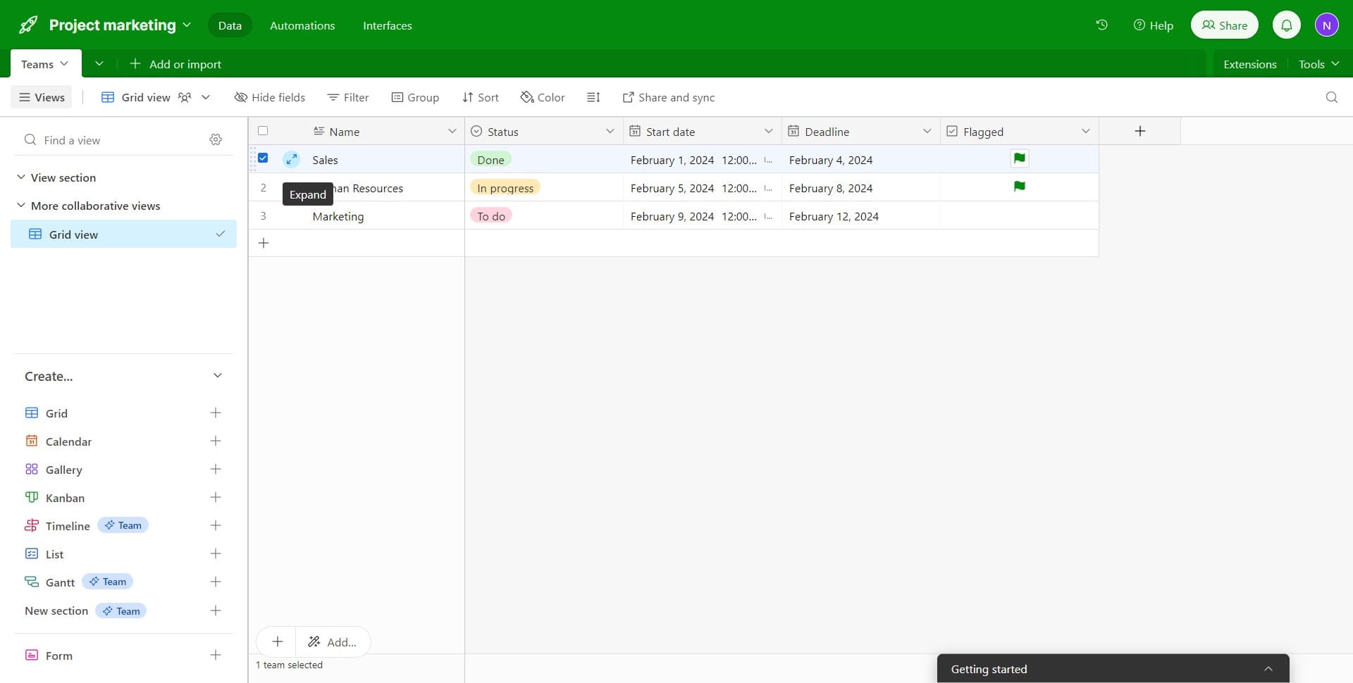 Locate the team to delete